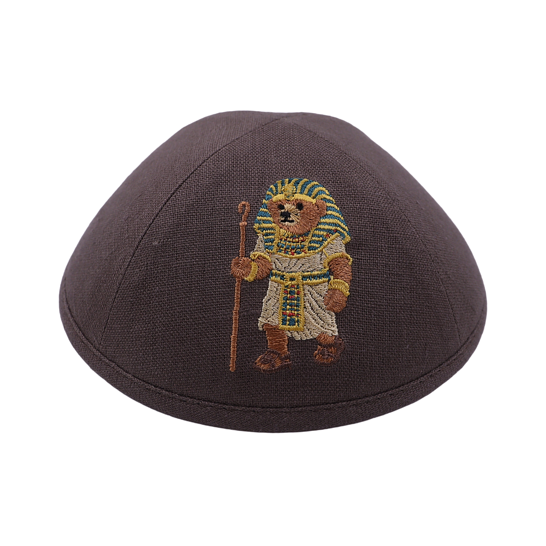 IKIPPAH PESACH BEAR - BROWN LINEN YARMULKE