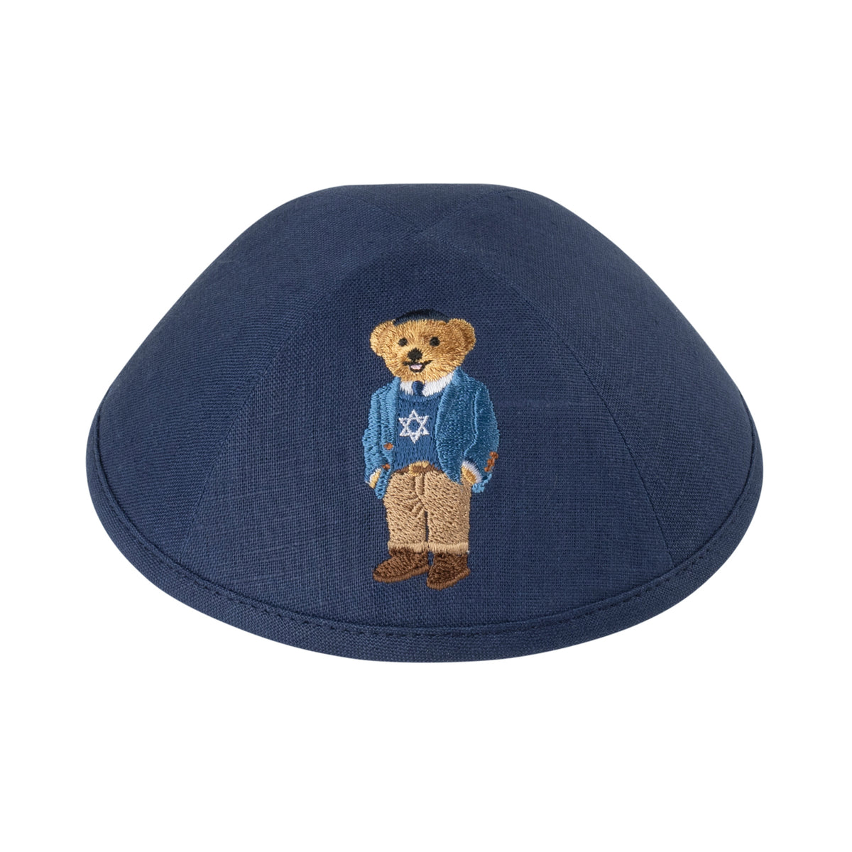 IKIPPAH BEAR JEWISH STAR SWEATER- NAVY LINEN YARMULKE