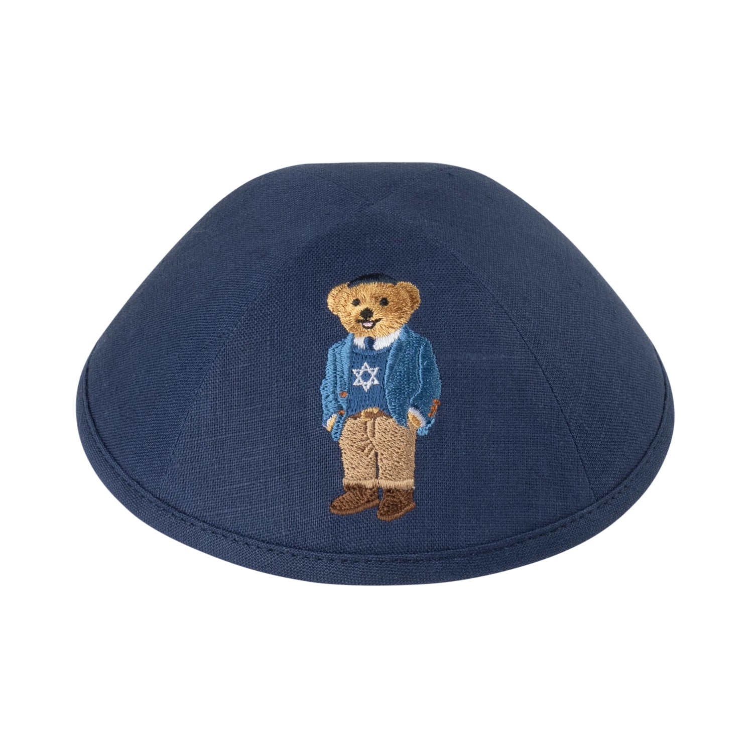 IKIPPAH BEAR JEWISH STAR SWEATER- NAVY LINEN YARMULKE