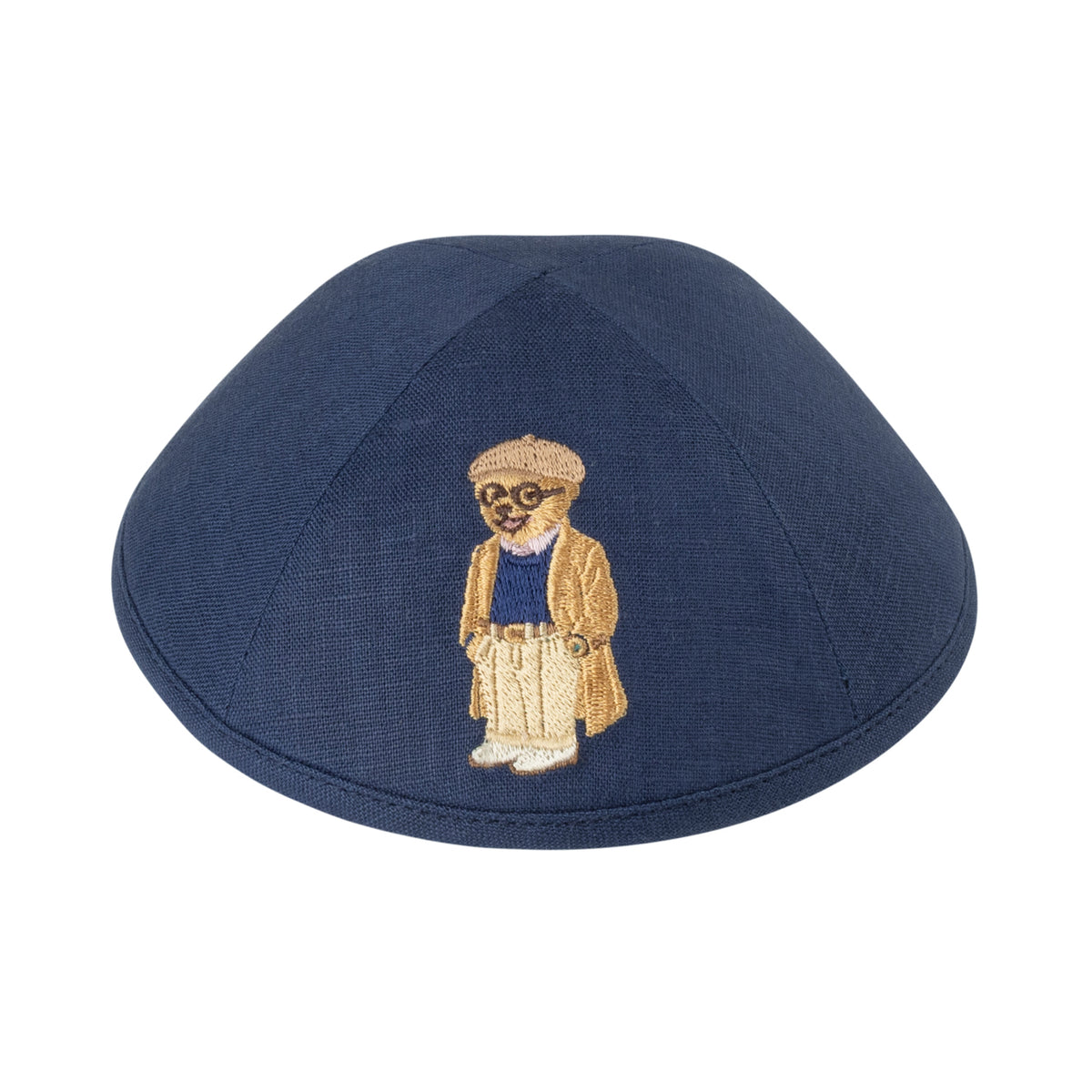 IKIPPAH GRANDPA BEAR- NAVY LINEN YARMULKE