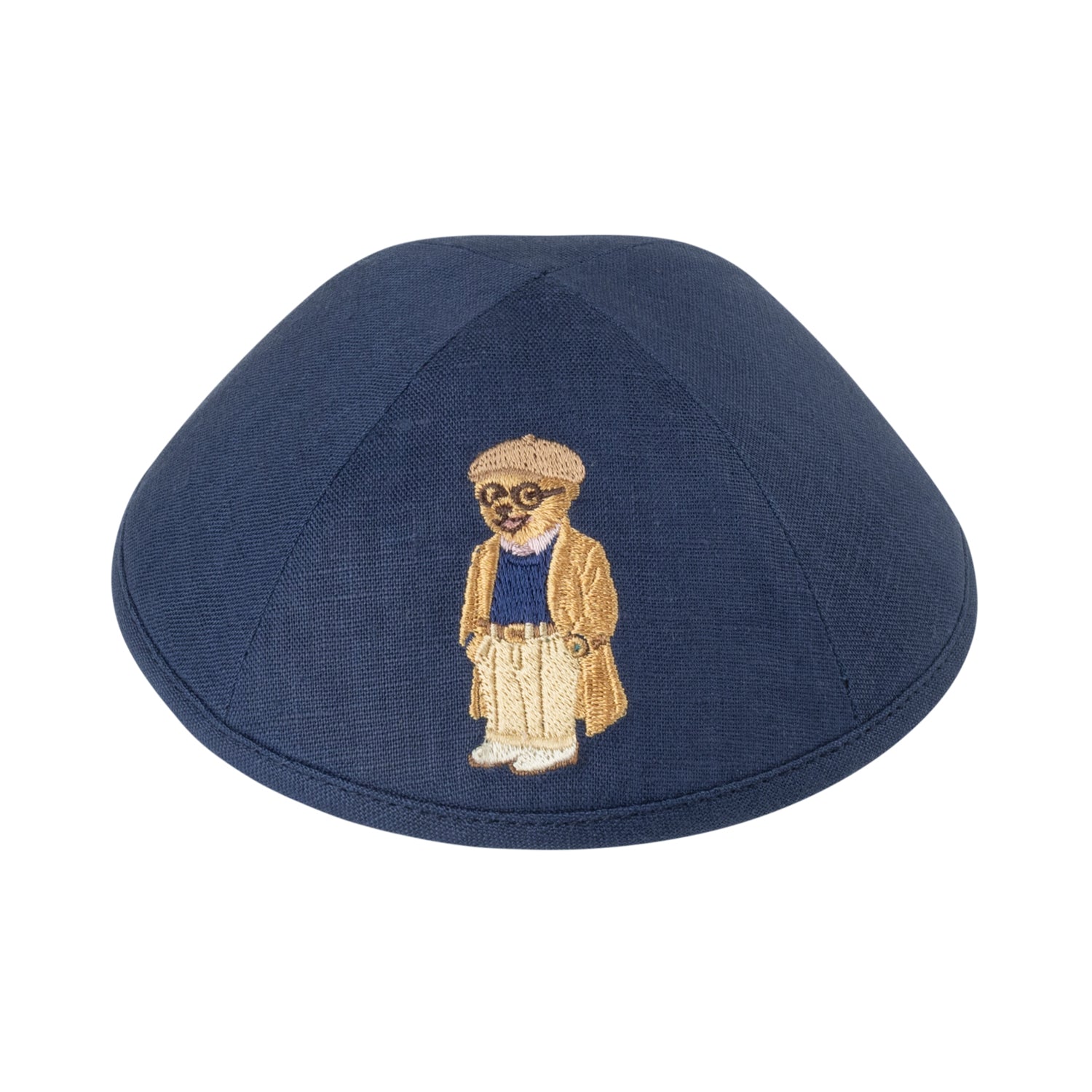 IKIPPAH GRANDPA BEAR- NAVY LINEN YARMULKE