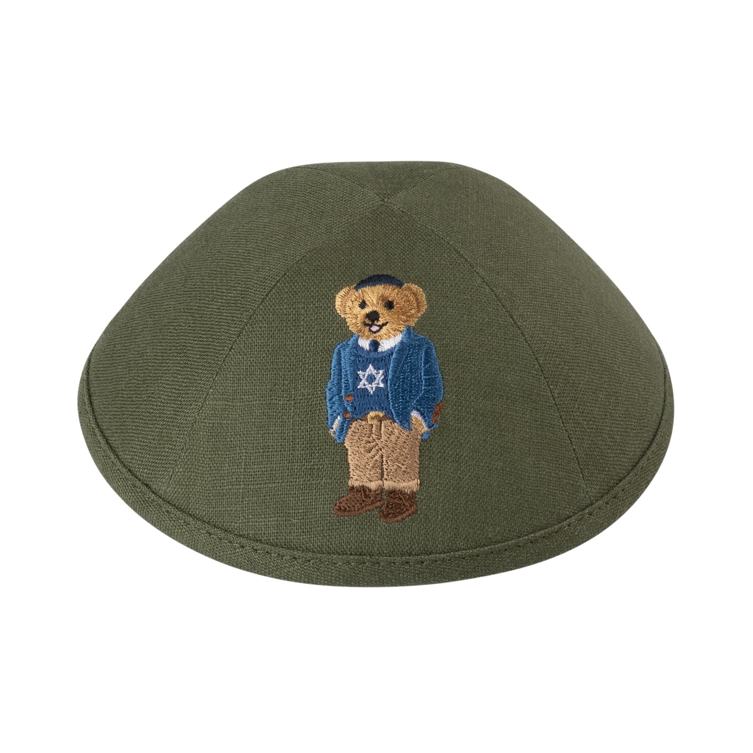 IKIPPAH BEAR JEWISH STAR SWEATER- OLIVE LINEN YARMULKE