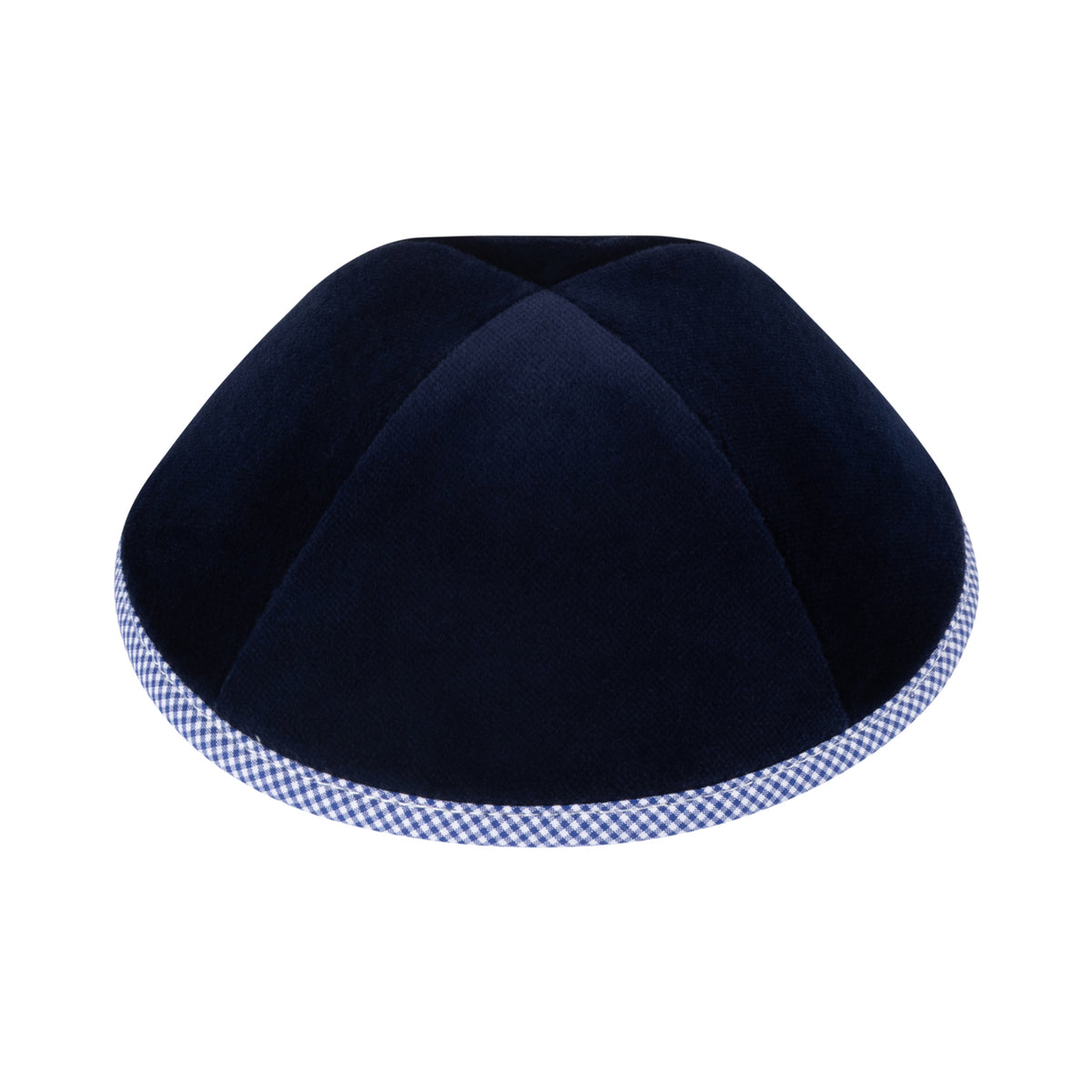 IKIPPAH NAVY VELVET W/ GINGHAM RIM YARMULKE