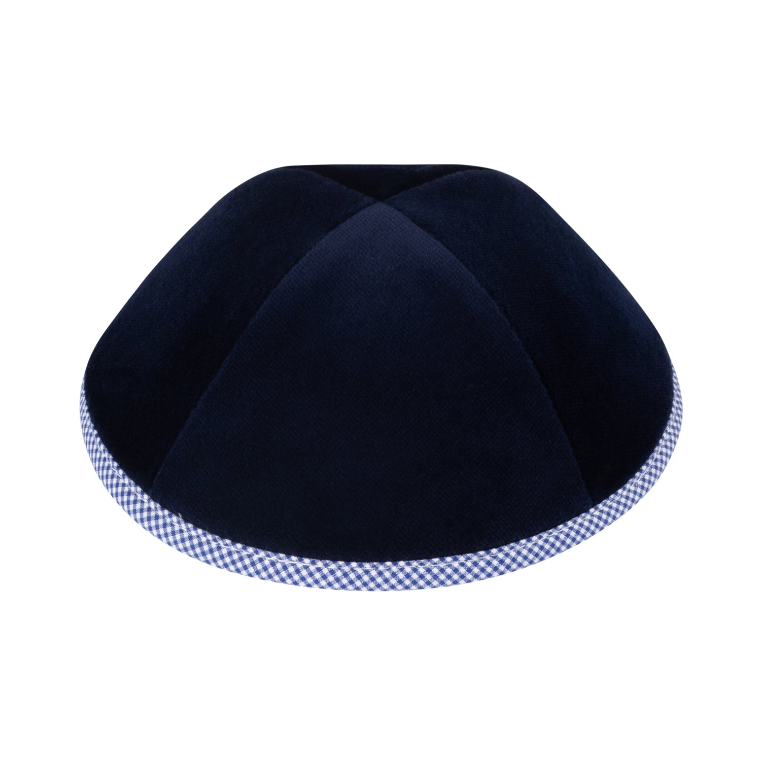 IKIPPAH NAVY VELVET W/ GINGHAM RIM YARMULKE