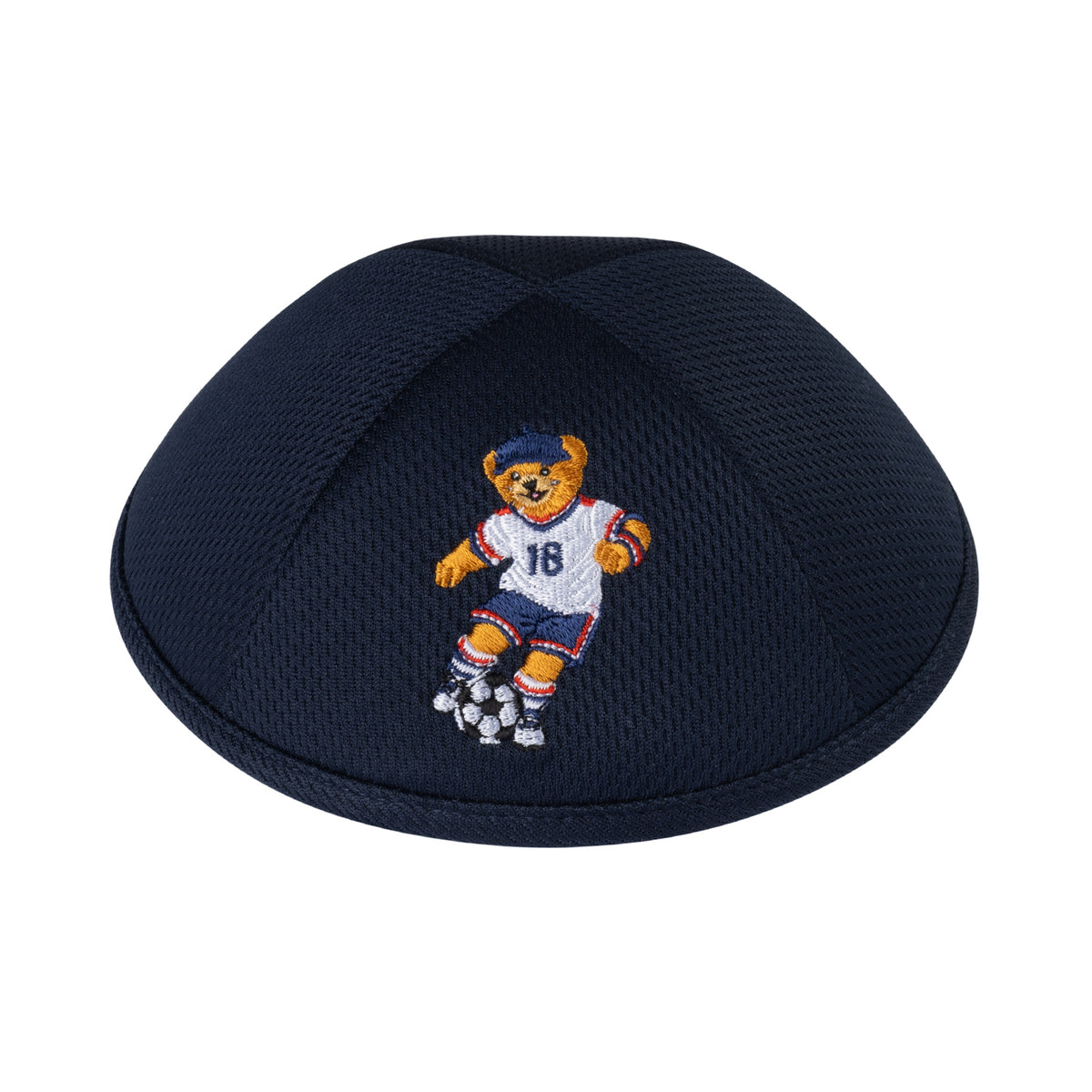 IKIPPAH DOV BEAR SOCCER - NAVY MESH YARMULKE