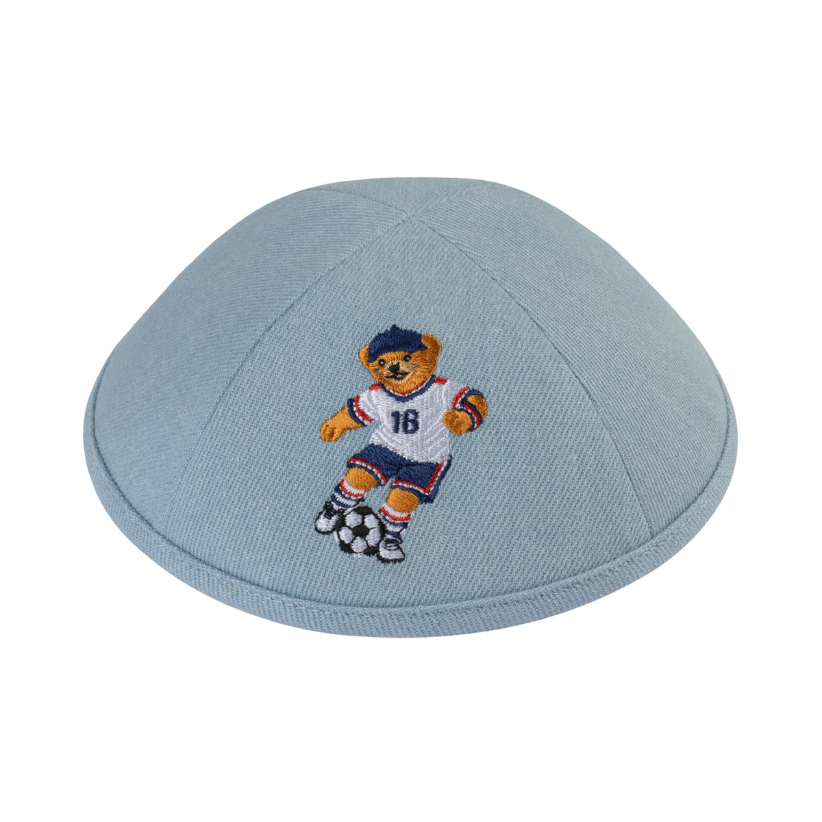 IKIPPAH DOV BEAR SOCCER - LIGHT BLUE DENIM YARMULKE