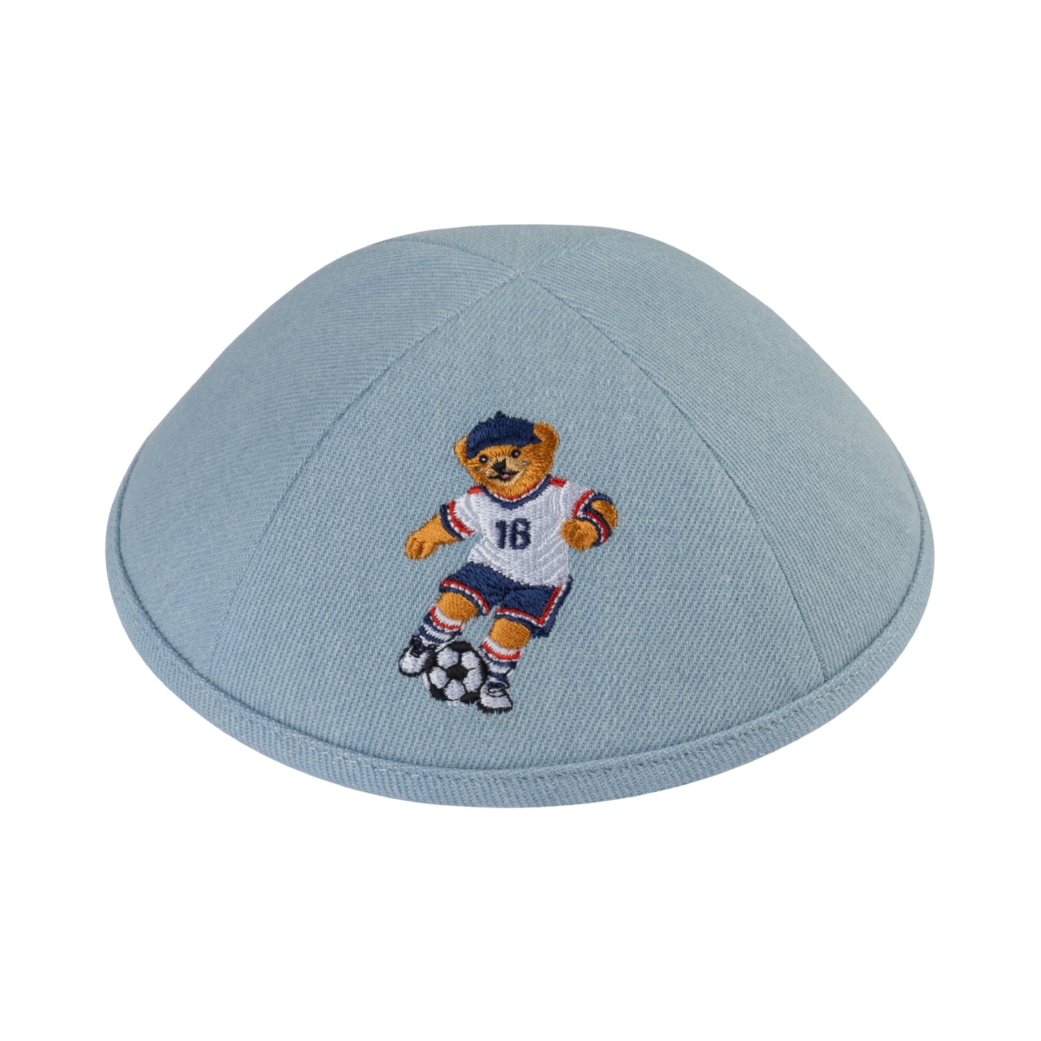 IKIPPAH DOV BEAR SOCCER - LIGHT BLUE DENIM YARMULKE