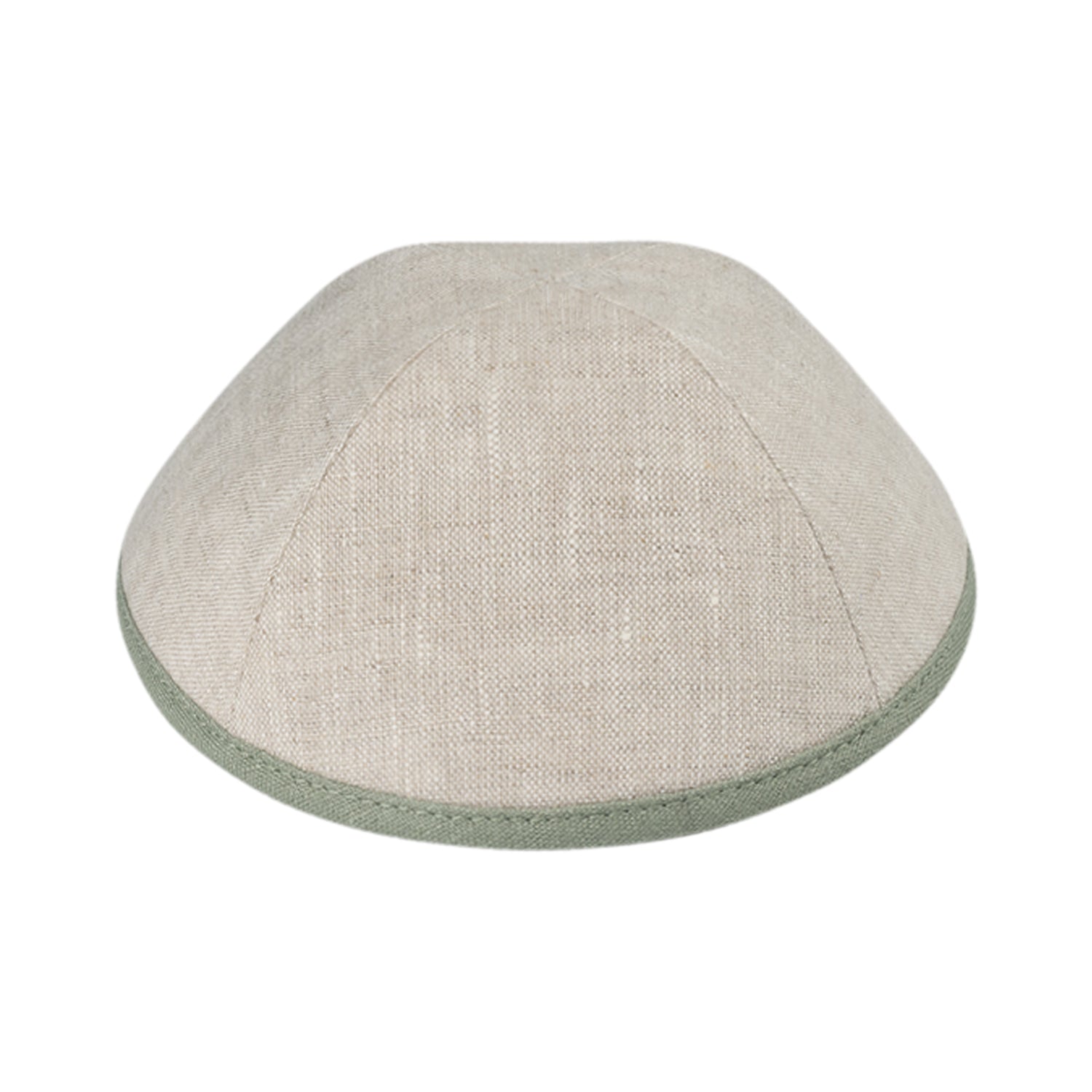 IKIPPAH TAN LINEN W/ SAGE RIM YARMULKE