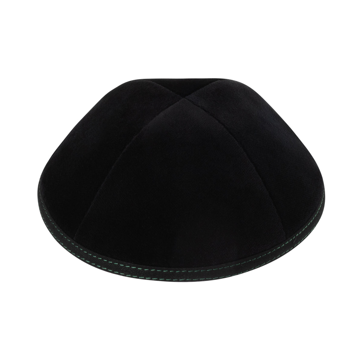 IKIPPAH BLACK VELVET W/ GREEN DOUBLE STITCHING YARMULKE
