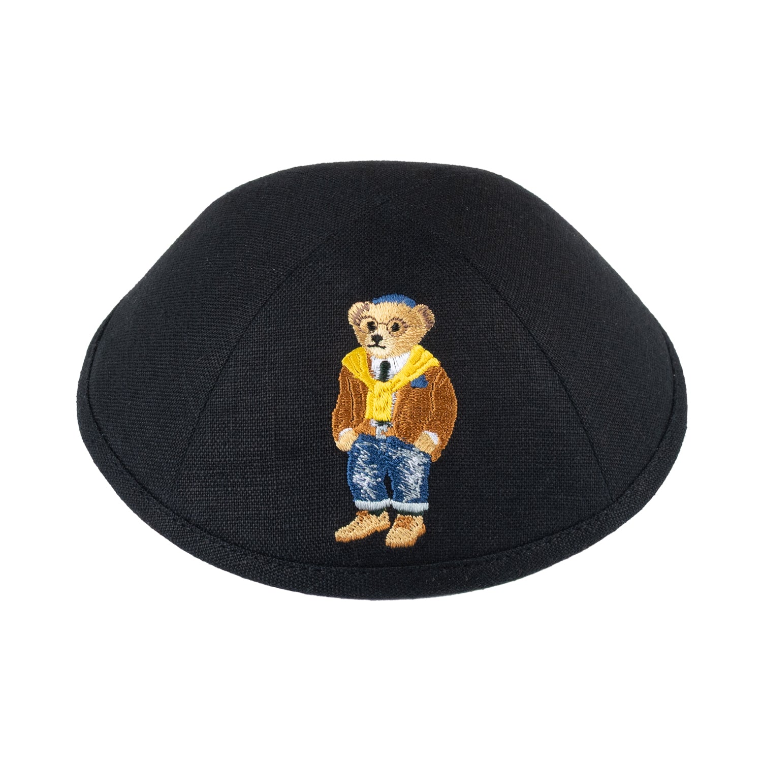 IKIPPAH TATTERED JEANS BEAR - BLACK LINEN YARMULKE