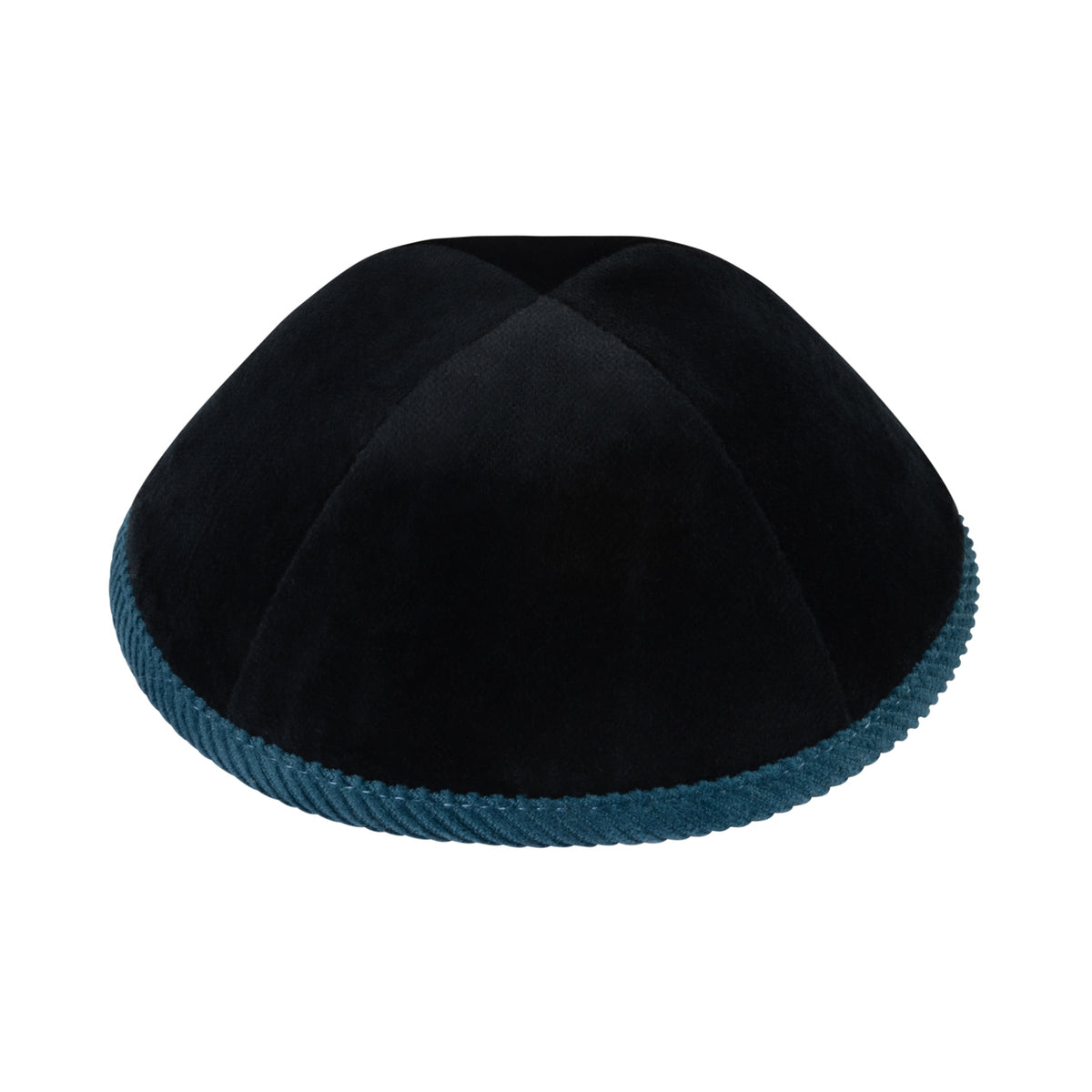 IKIPPAH BLACK VELVET W/ OCEAN BLUE CORDUROY RIM YARMULKE