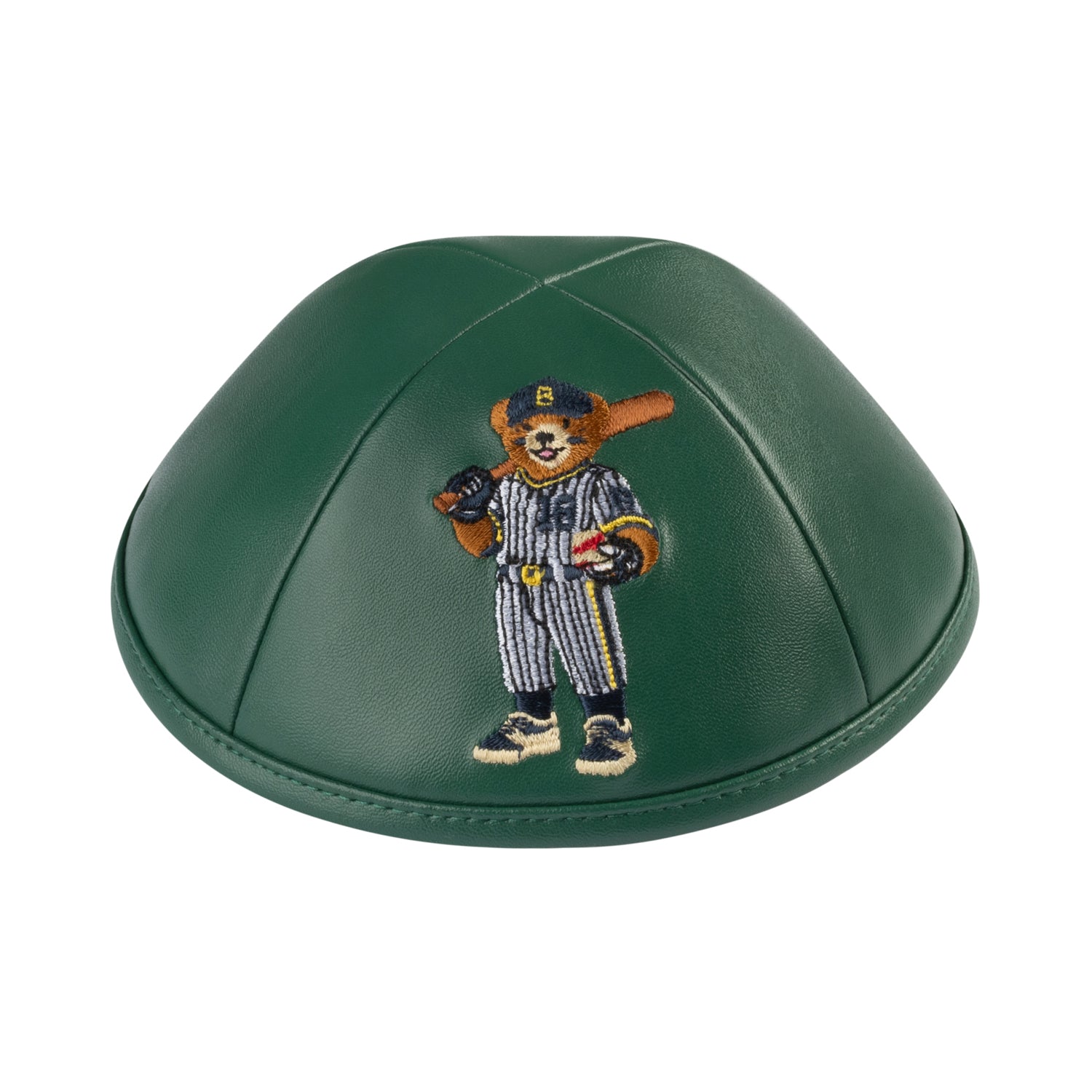 IKIPPAH DOV BEAR BASEBALL - GREEN LEATHER YARMULKE