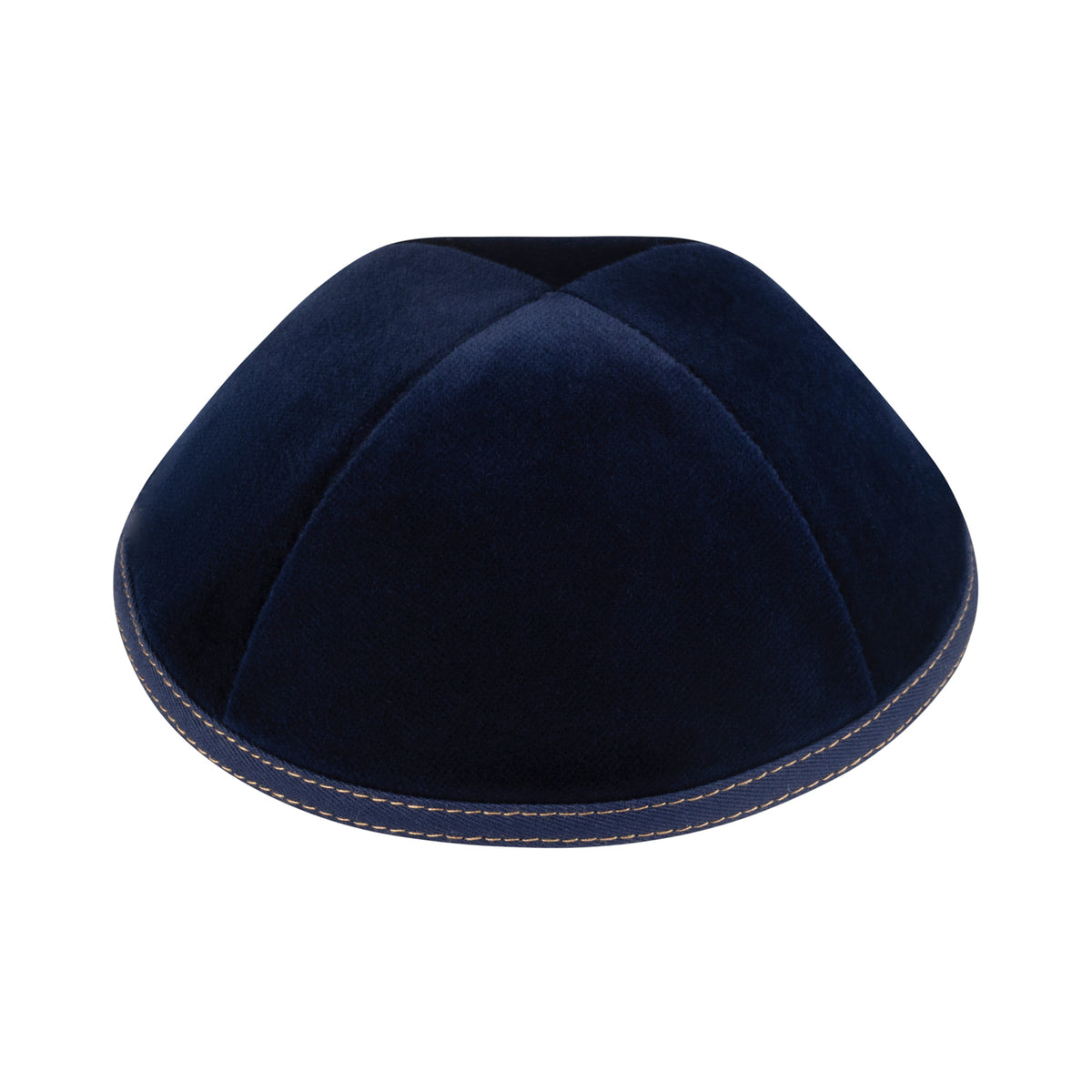 IKIPPAH NAVY VELVET W/ CAMEL STITCHING YARMULKE