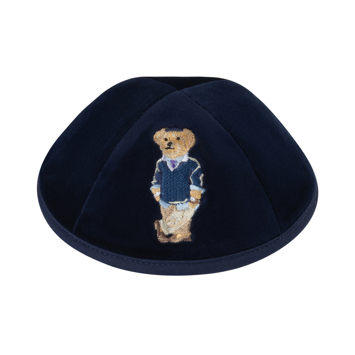 IKIPPAH CLASSIC DOV BEAR - NAVY VELVET YARMULKE