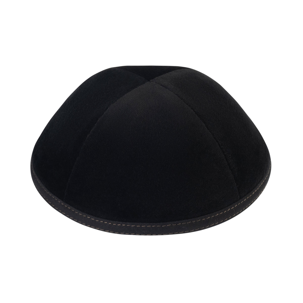 IKIPPAH BLACK VELVET W/ LIGHT BROWN DOUBLE STITCHING YARMULKE