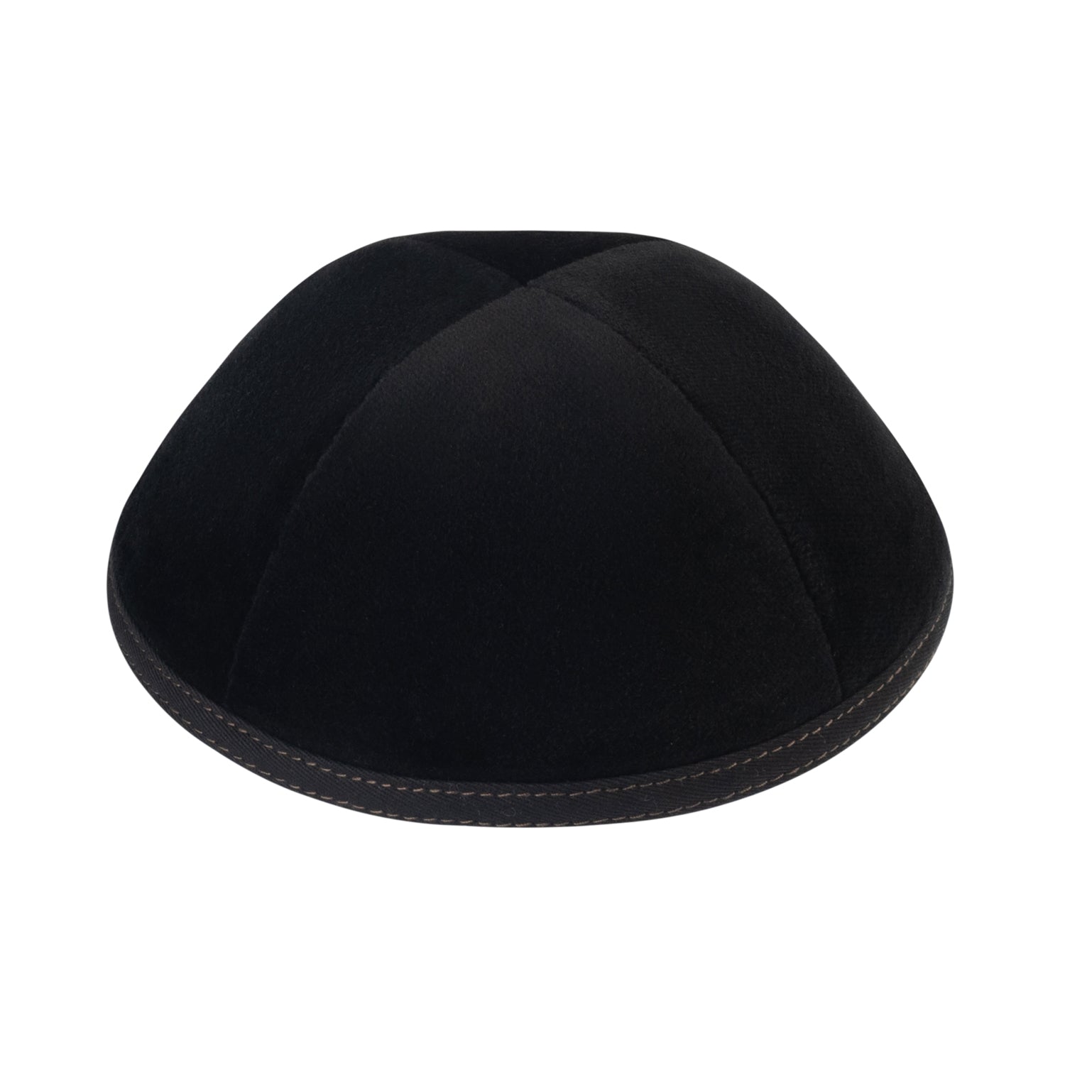 IKIPPAH BLACK VELVET W/ LIGHT BROWN DOUBLE STITCHING YARMULKE