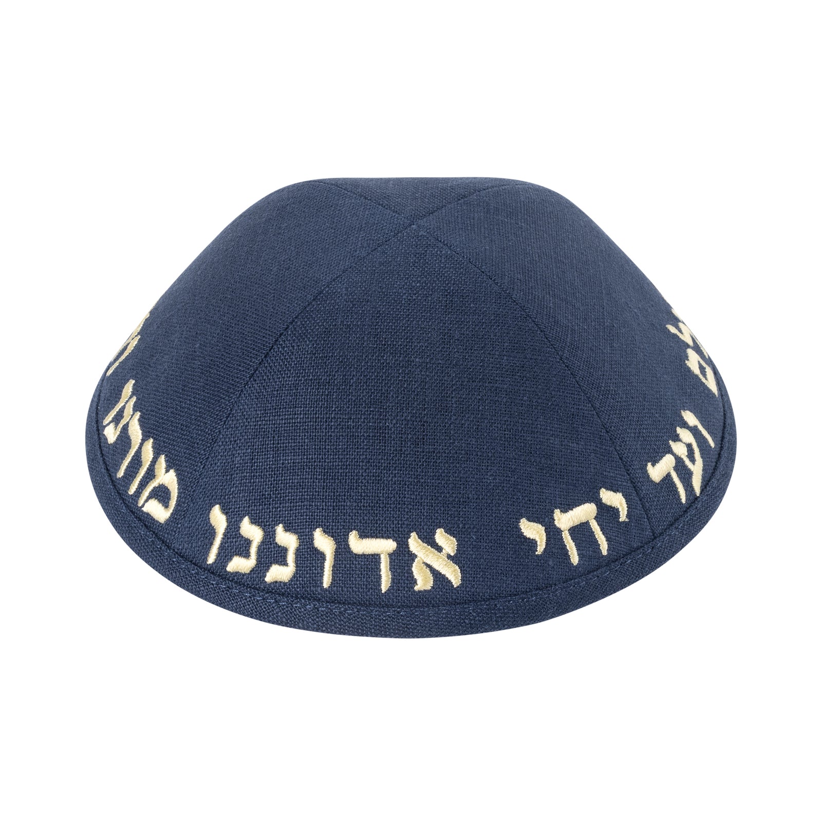 IKIPPAH YECHI NAVY LINEN W/ GOLD EMBROIDERY YARMULKE