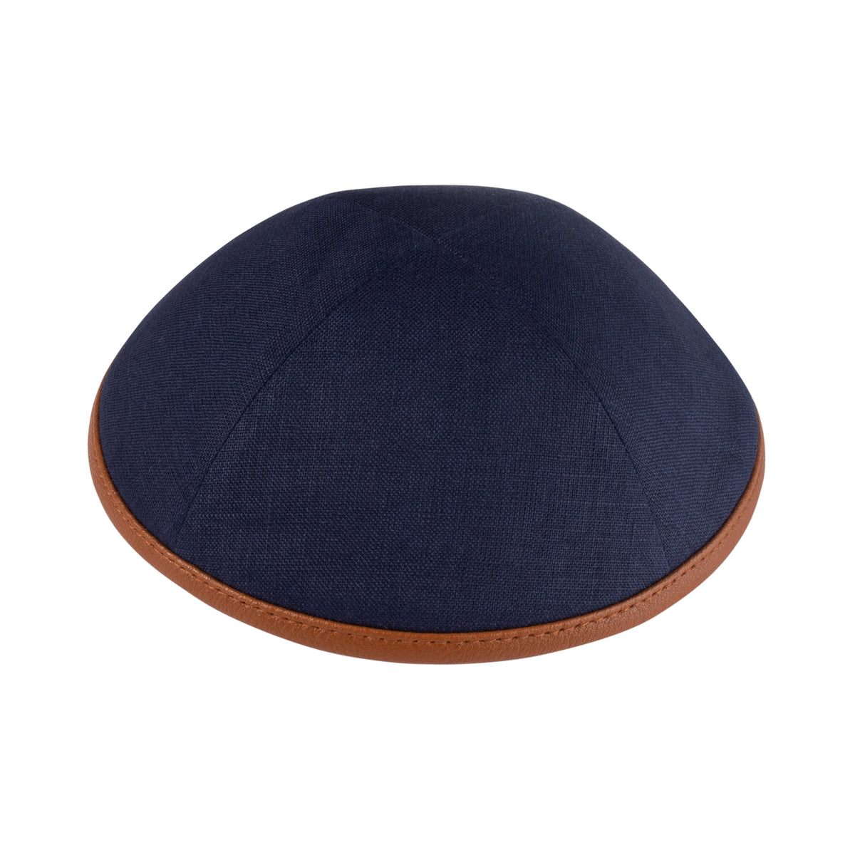 IKIPPAH NAVY LINEN W/ LEATHER RIM YARMULKE