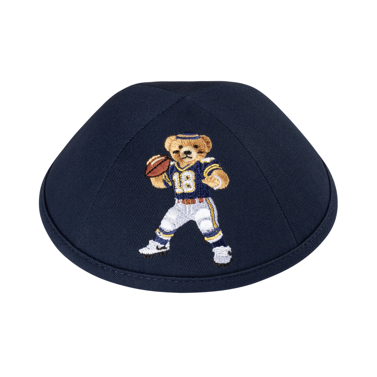 IKIPPAH DOV BEAR FOOTBALL - NAVY COTTON YARMULKE