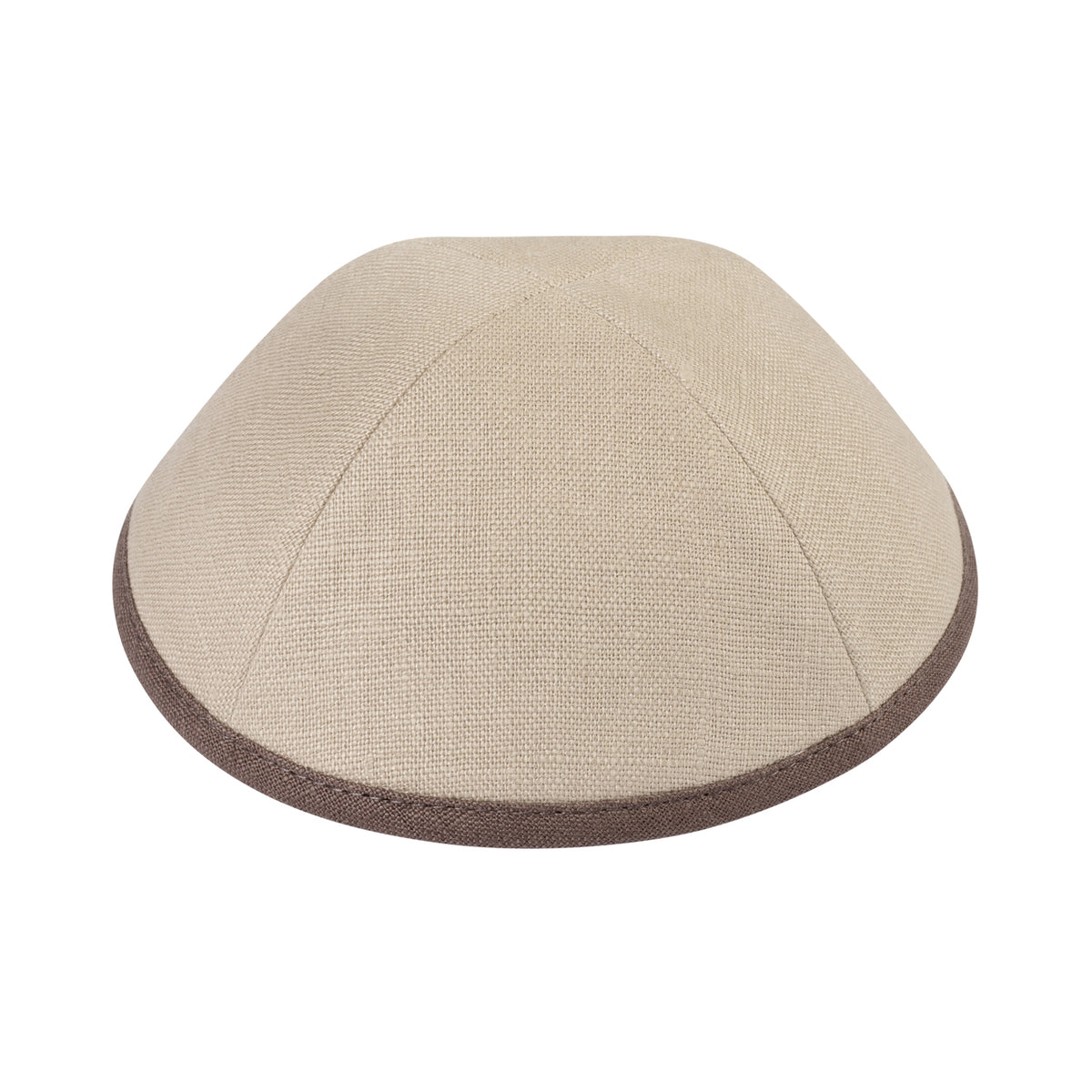 IKIPPAH LIGHT TAUPE LINEN W/ BROWN RIM YARMULKE