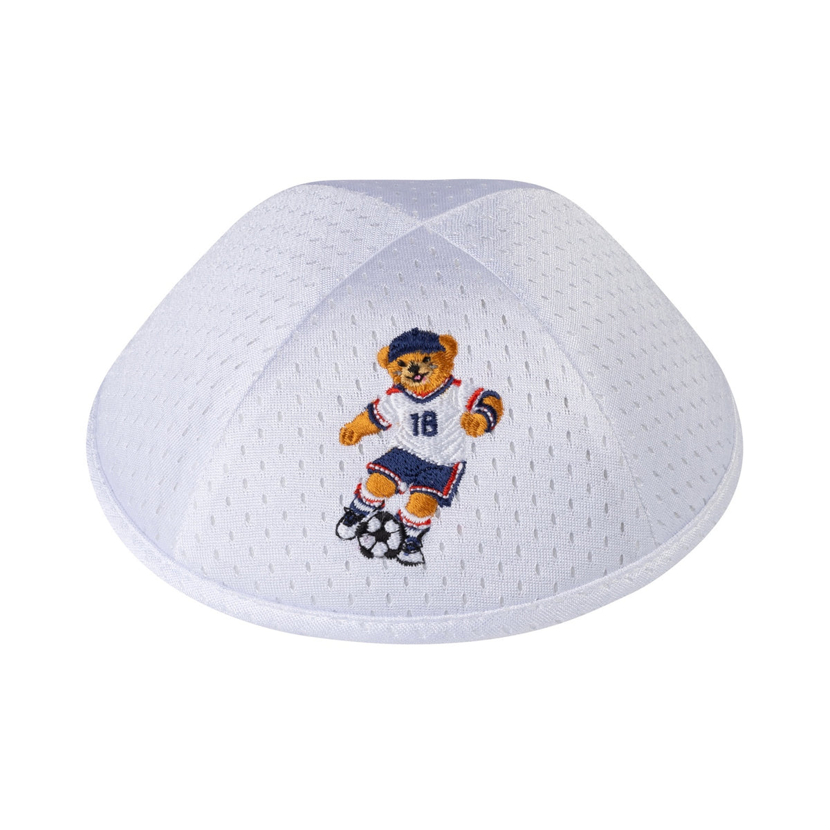 IKIPPAH SOCCER DOV BEAR - WHITE MESH YARMULKE