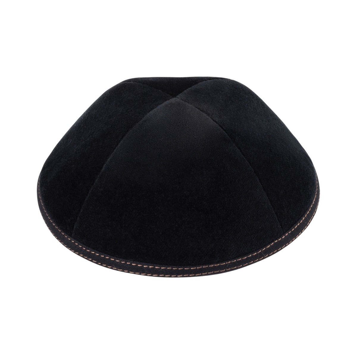 IKIPPAH BLACK VELVET W/ DOUBLE CAMEL STITCHING YARMULKE