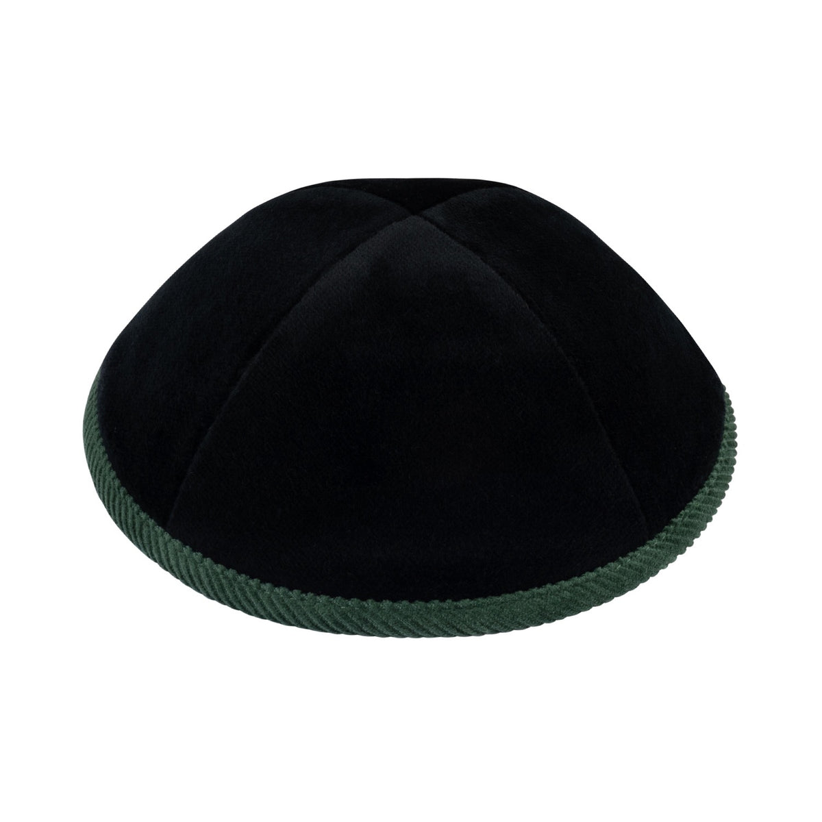 IKIPPAH BLACK VELVET W/ GREEN CORDUROY RIM YARMULKE
