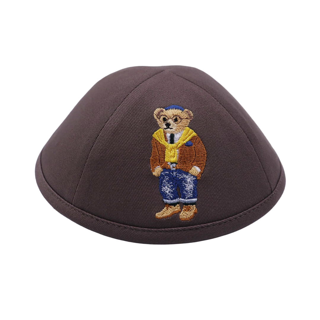 IKIPPAH TATTERED JEANS BEAR - BROWN COTTON YARMULKE