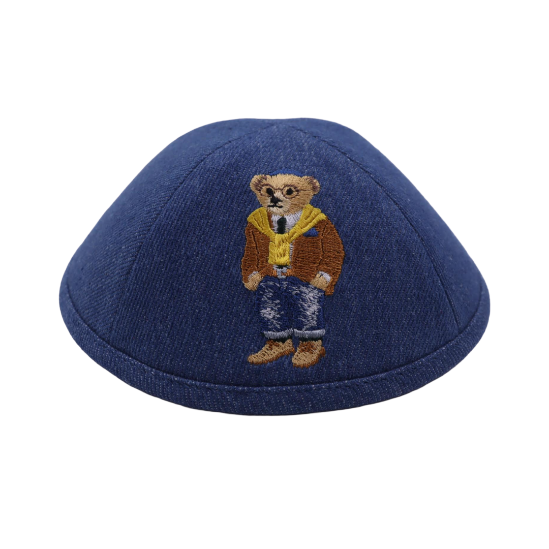 IKIPPAH TATTERED JEANS BEAR - DENIM YARMULKE