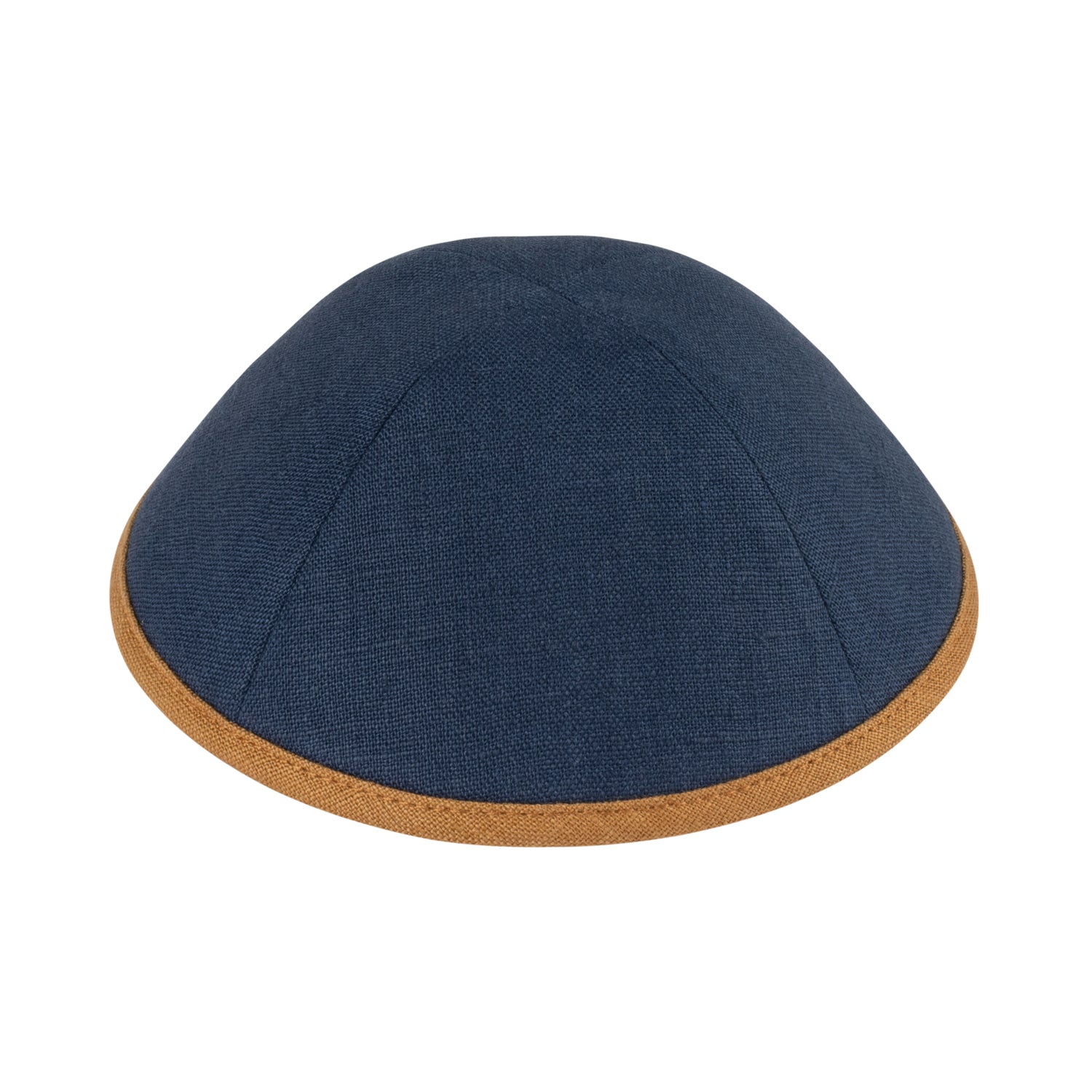 IKIPPAH NAVY LINEN W/ CAMEL RIM YARMULKE