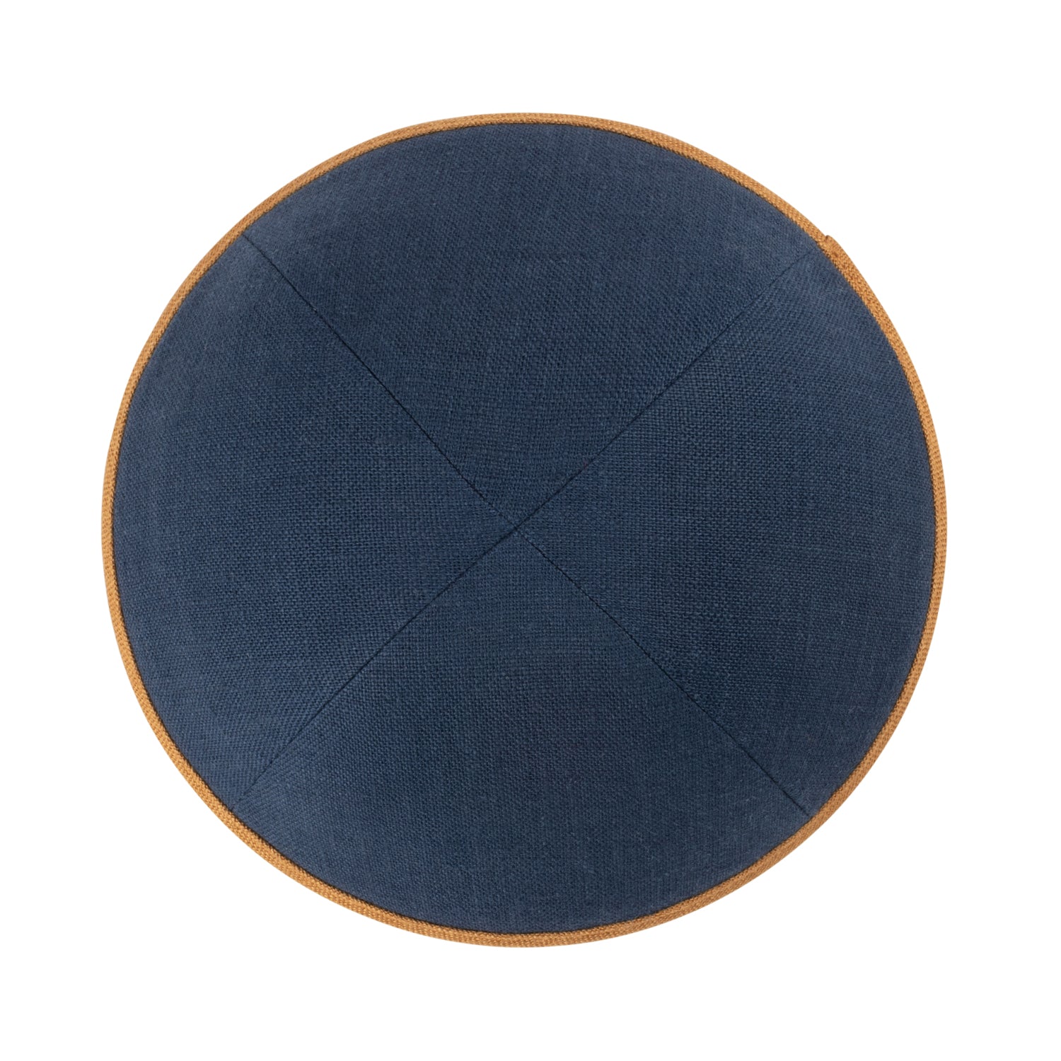 IKIPPAH NAVY LINEN W/ CAMEL RIM YARMULKE