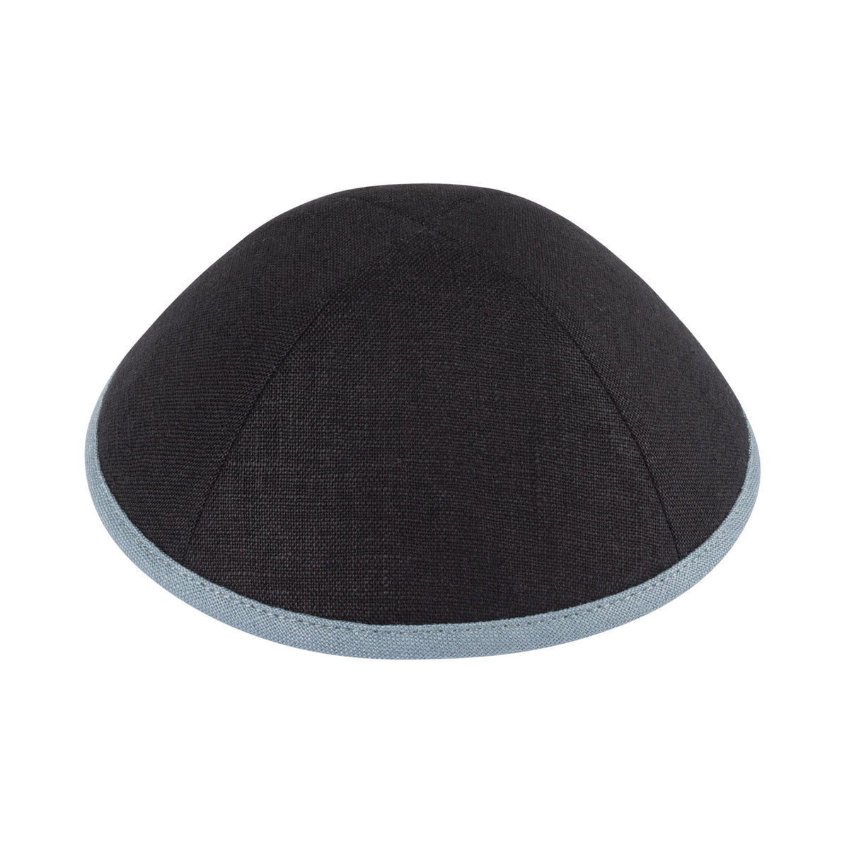 IKIPPAH BLACK LINEN W/ BLUE GRAY LINEN RIM YARMULKE