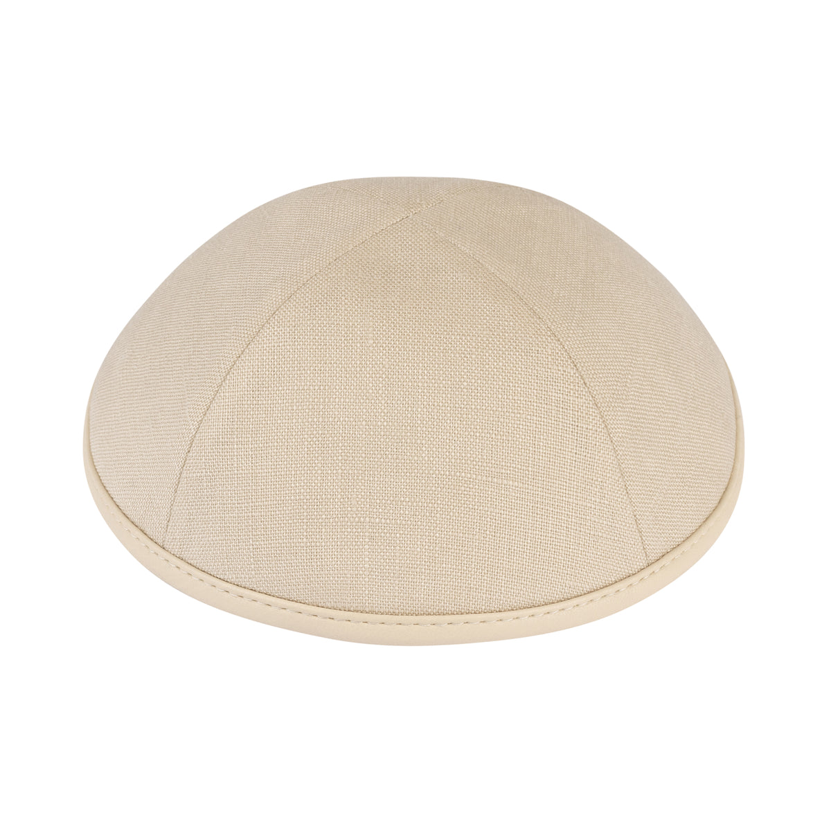 IKIPPAH BEIGE LINEN W/ LEATHER RIM YARMULKE