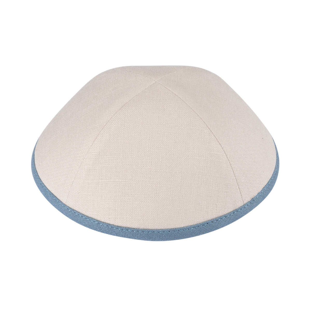 IKIPPAH MID BEIGE LINEN W/ BLUE GRAY RIM YARMULKE