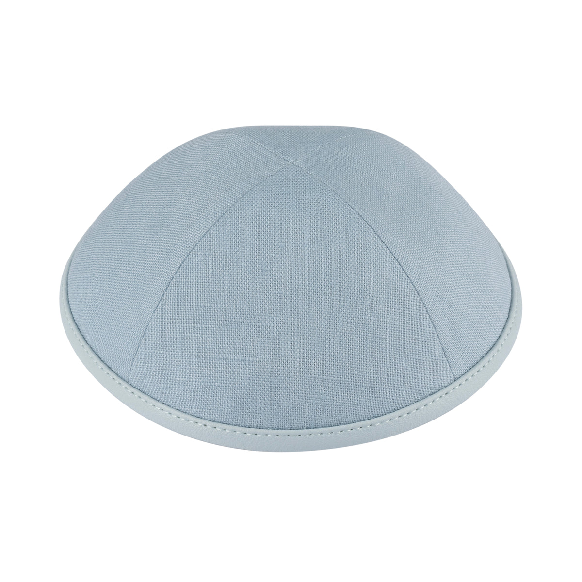 IKIPPAH LIGHT BLUE LINEN W/ LEATHER RIM YARMULKE