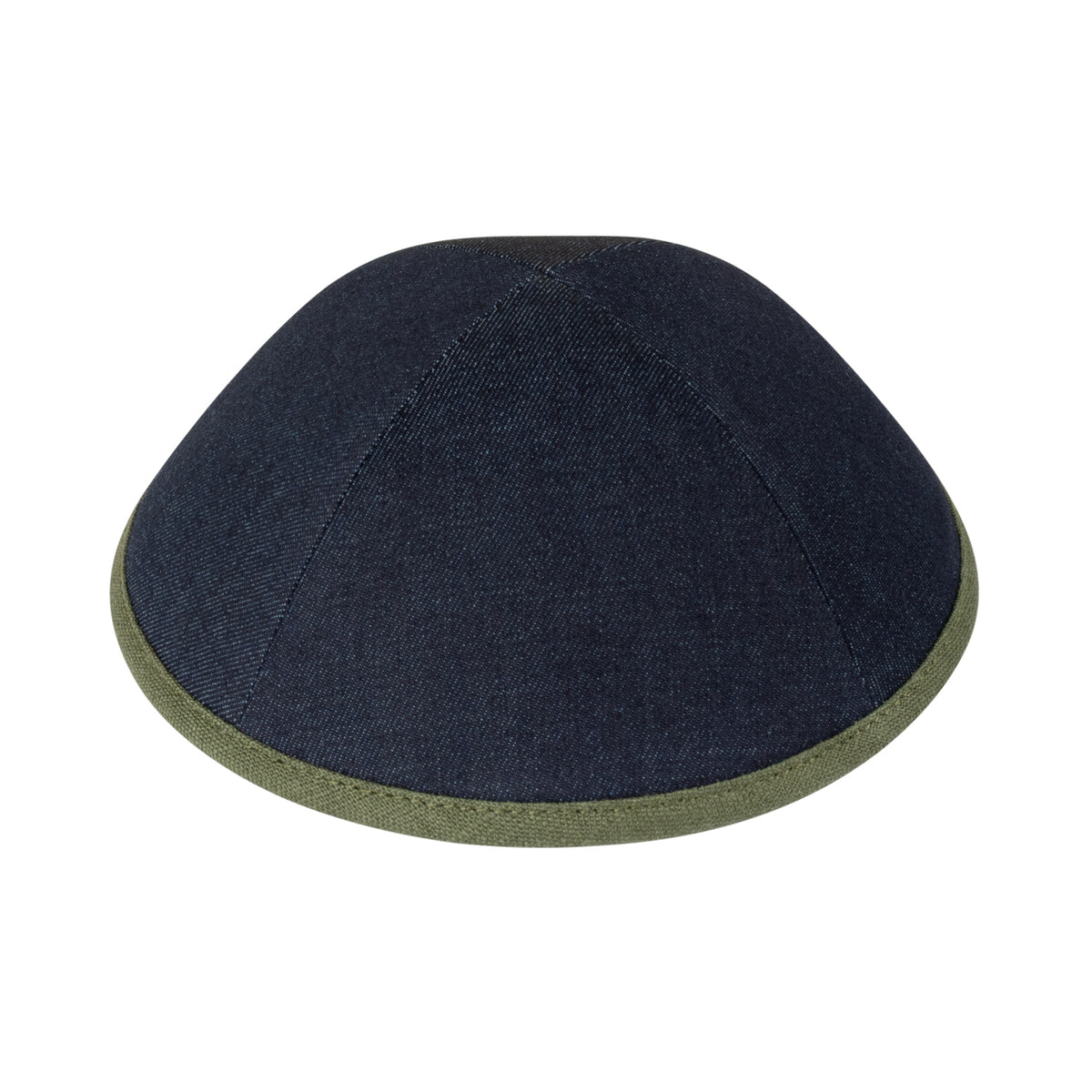 IKIPPAH NAVY DENIM W/ OLIVE LINEN RIM YARMULKE