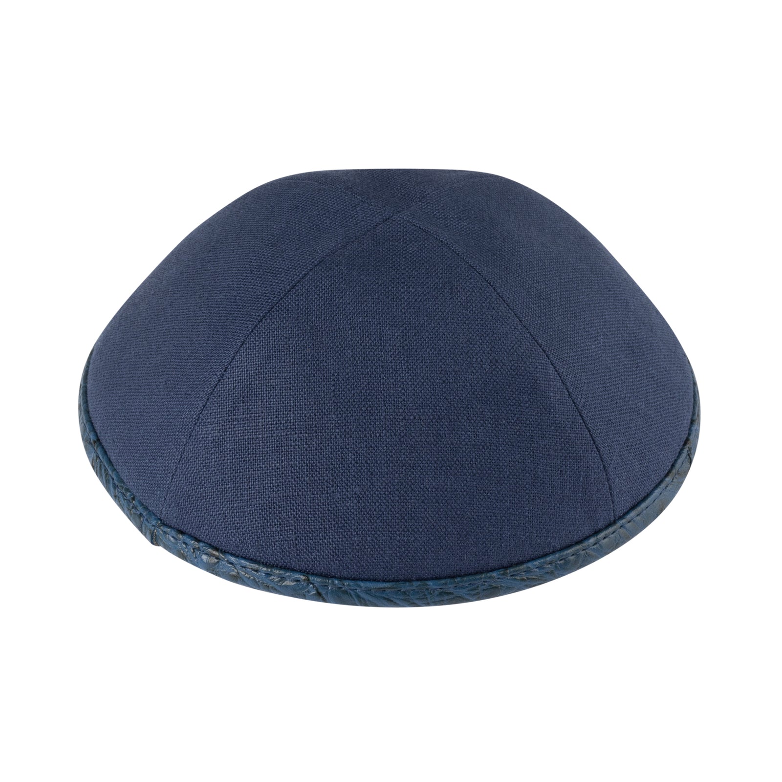 IKIPPAH NAVY LINEN W/ CROCODILE LEATHER RIM YARMULKE