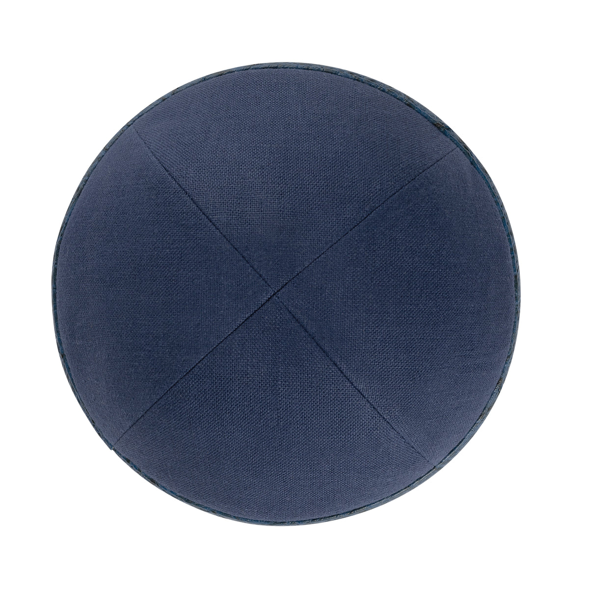 IKIPPAH NAVY LINEN W/ CROCODILE LEATHER RIM YARMULKE