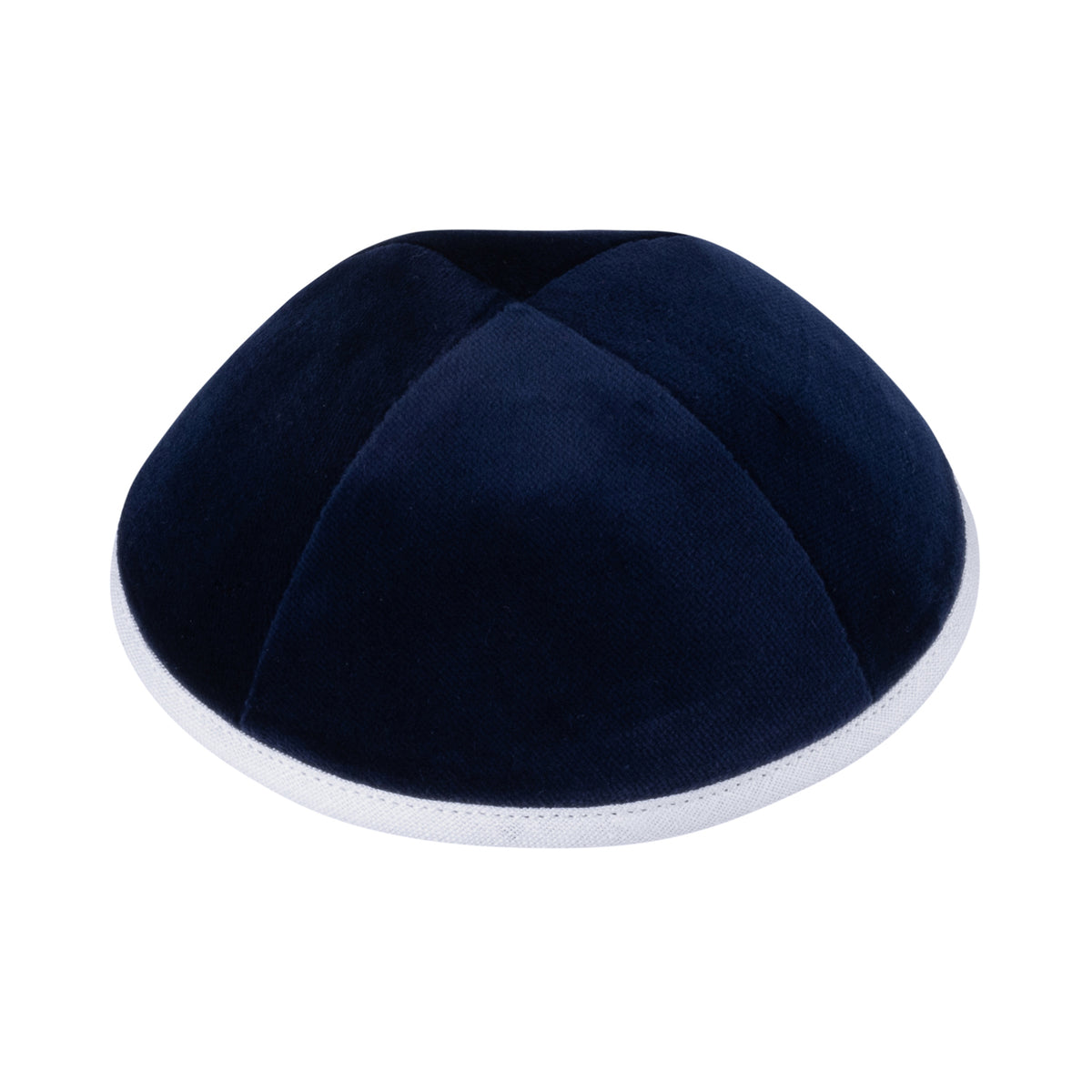 IKIPPAH NAVY VELVET W/ WHITE RIM YARMULKE