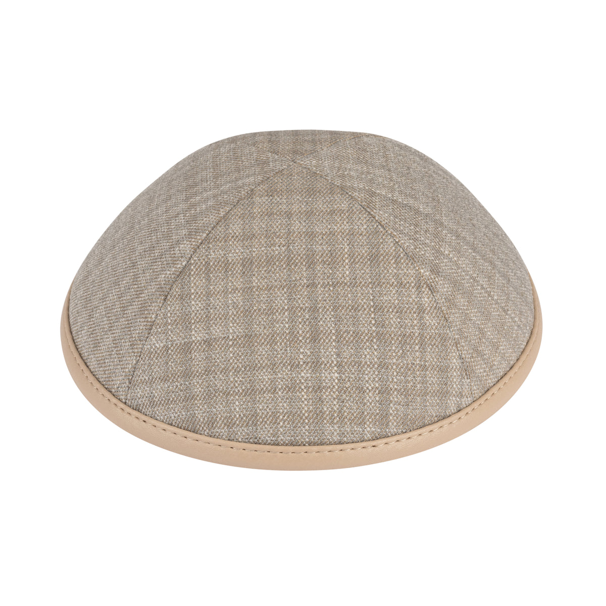 IKIPPAH TAN PLAID W/ TAUPE LEATHER RIM YARMULKE