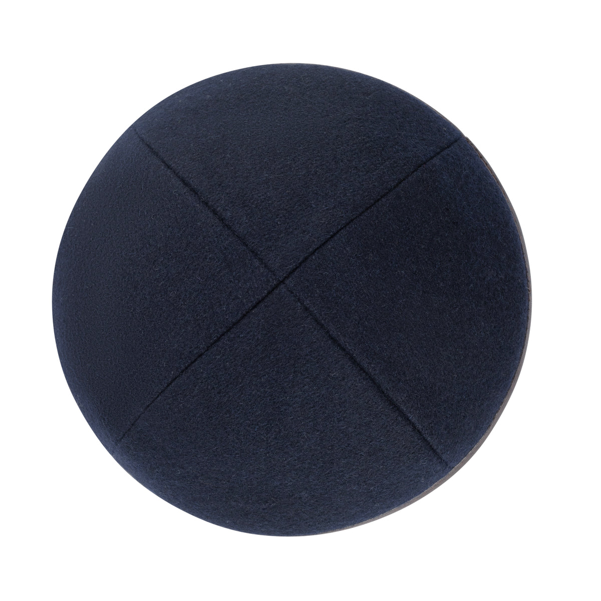 IKIPPAH NAVY WOOL W/ BROWN LEATHER RIM YARMULKE