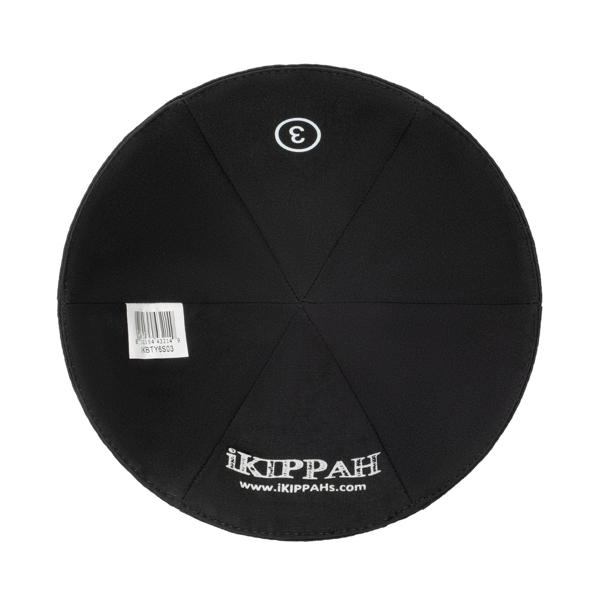 IKIPPAH YECHI BLACK TERYLENE W/ SILVER EMBROIDERY - 6 PANEL YARMULKE