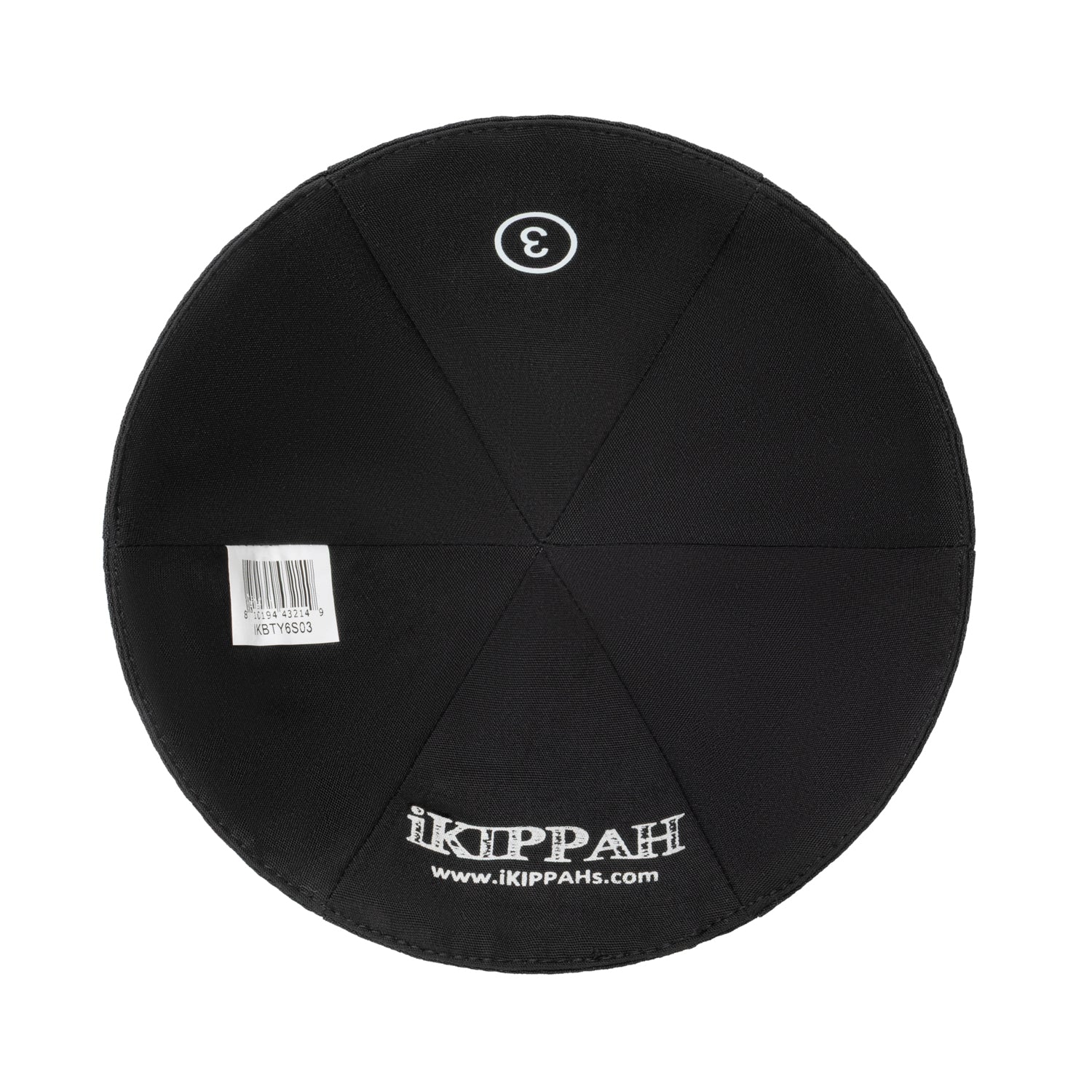 IKIPPAH YECHI BLACK TERYLENE W/ SILVER EMBROIDERY - 6 PANEL YARMULKE
