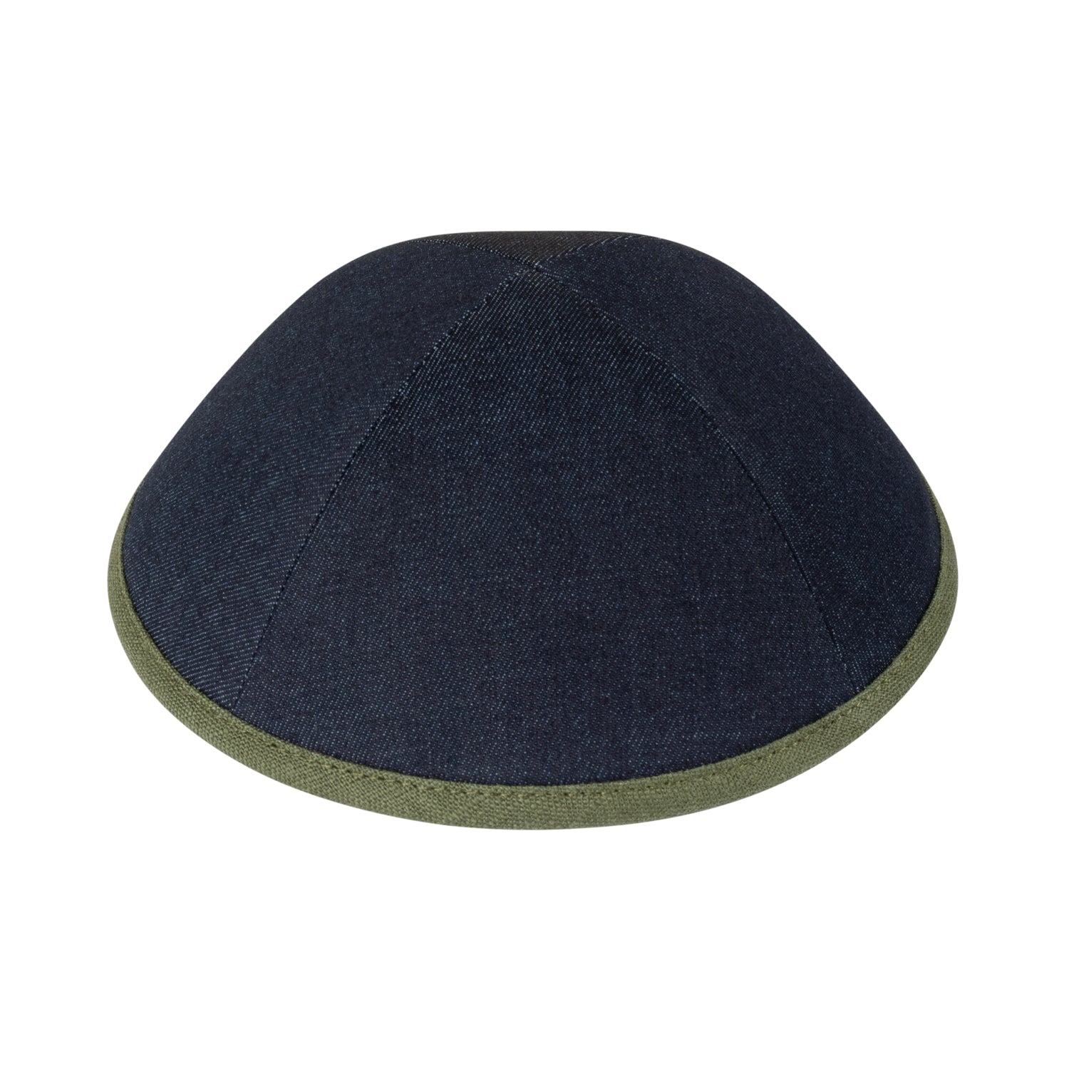 IKIPPAH NAVY DENIM W/ OLIVE LINEN RIM YARMULKE