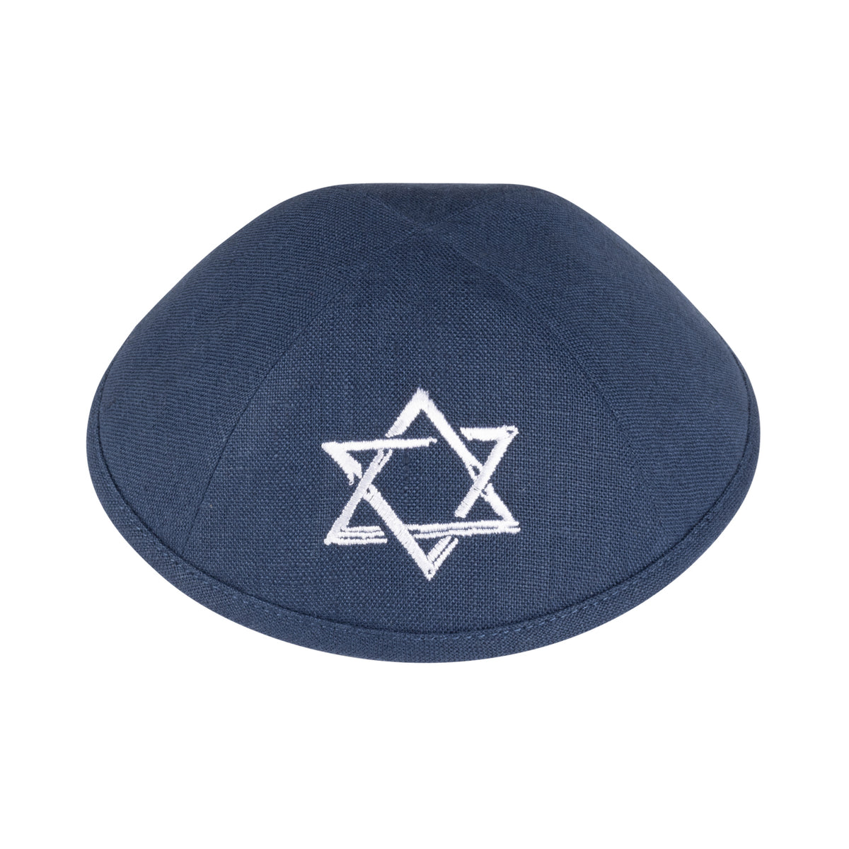 IKIPPAH NAVY LINEN W/ WHITE STAR YARMULKE