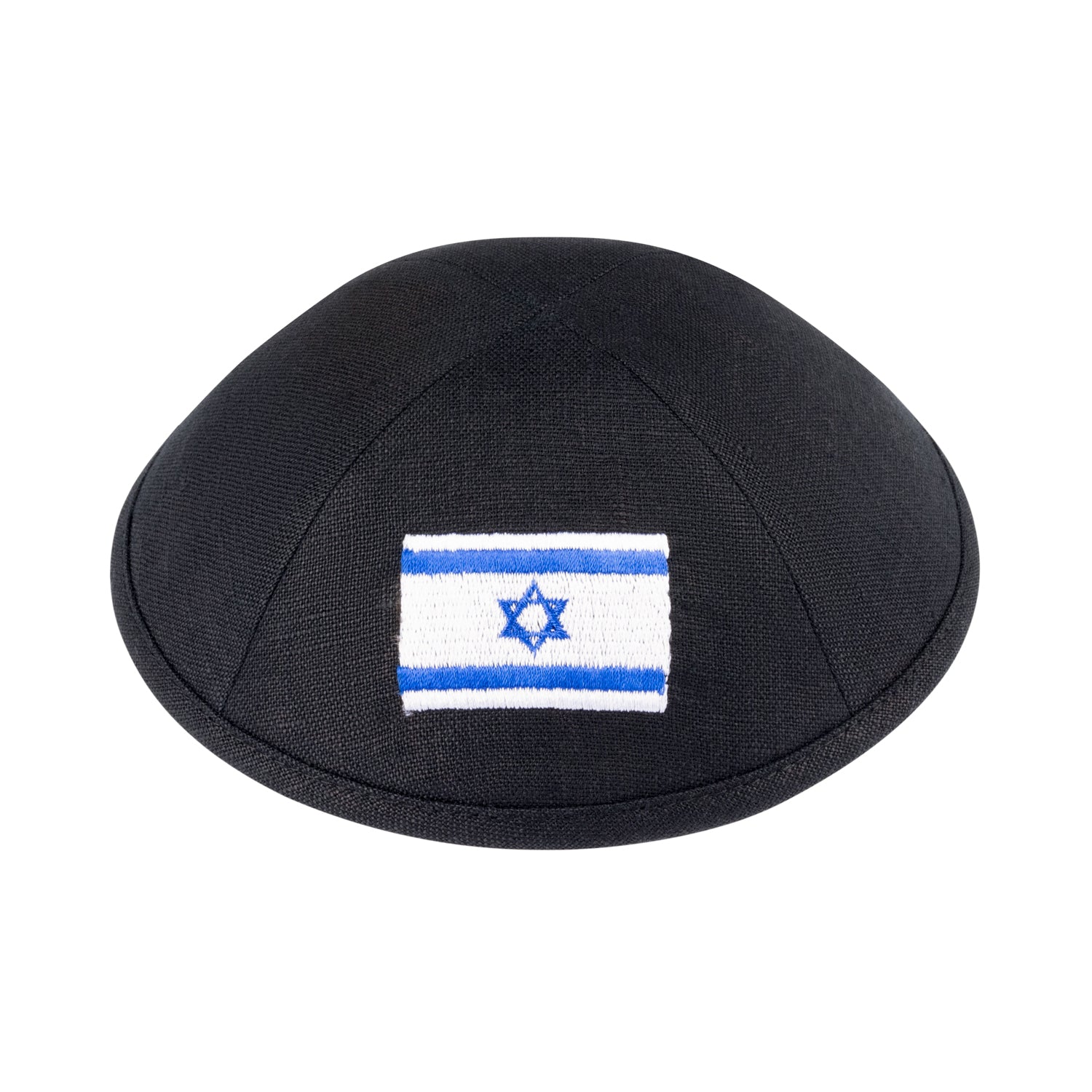 IKIPPAH BLACK LIINEN W/ ISRAELI FLAG YARMULKE