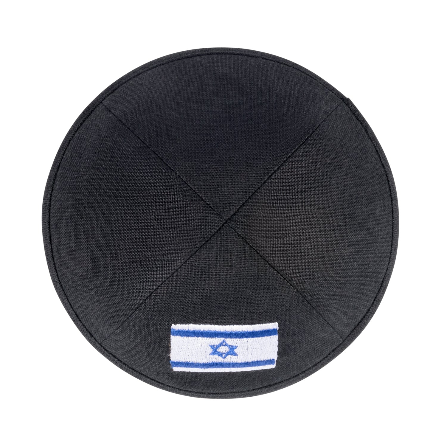 IKIPPAH BLACK LIINEN W/ ISRAELI FLAG YARMULKE