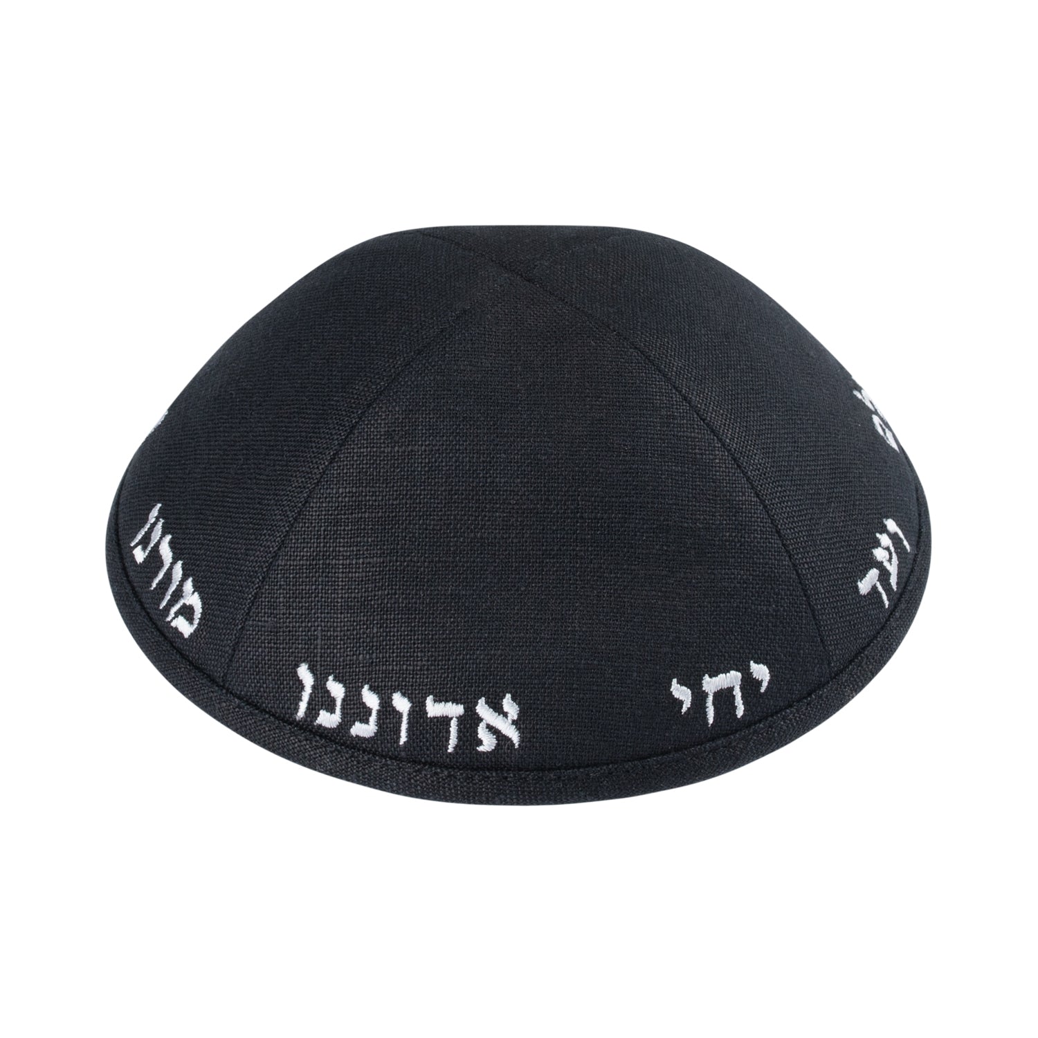 IKIPPAH YECHI 4 PANEL BLACK LINEN YARMULKE