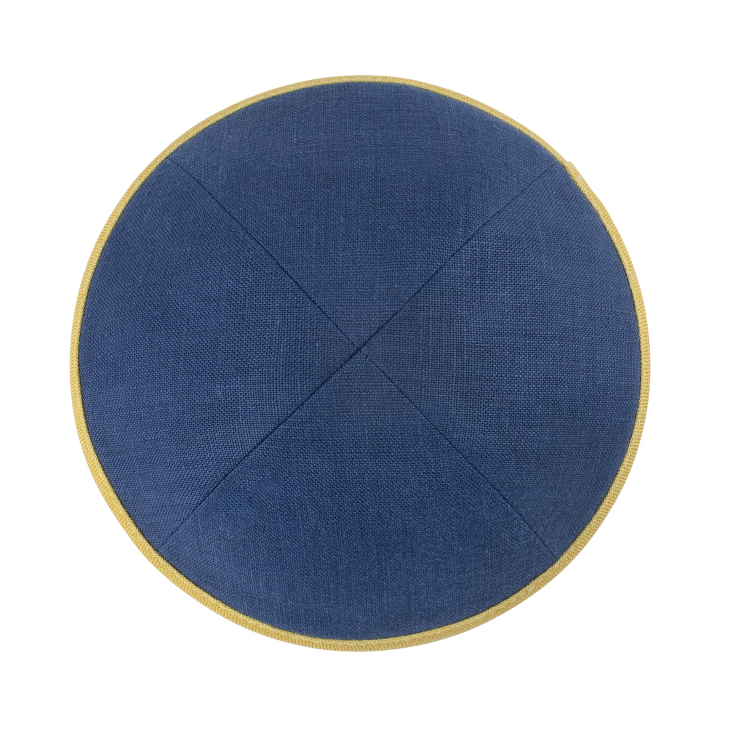 IKIPPAH NAVY LINEN W/ MUSTARD  RIM YARMULKE