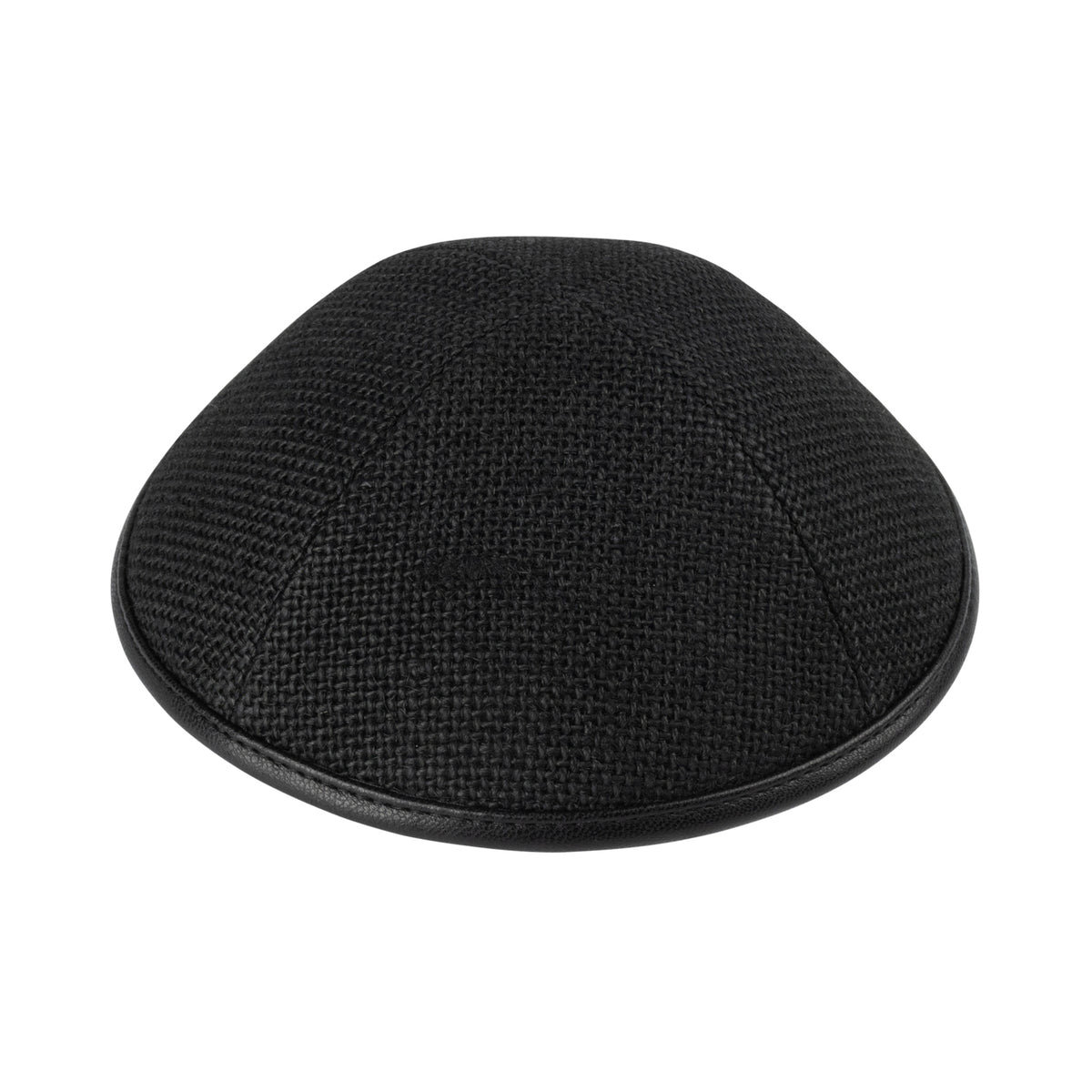 IKIPPAH BLACK BURLAP W/ LEATHER RIM YARMULKE